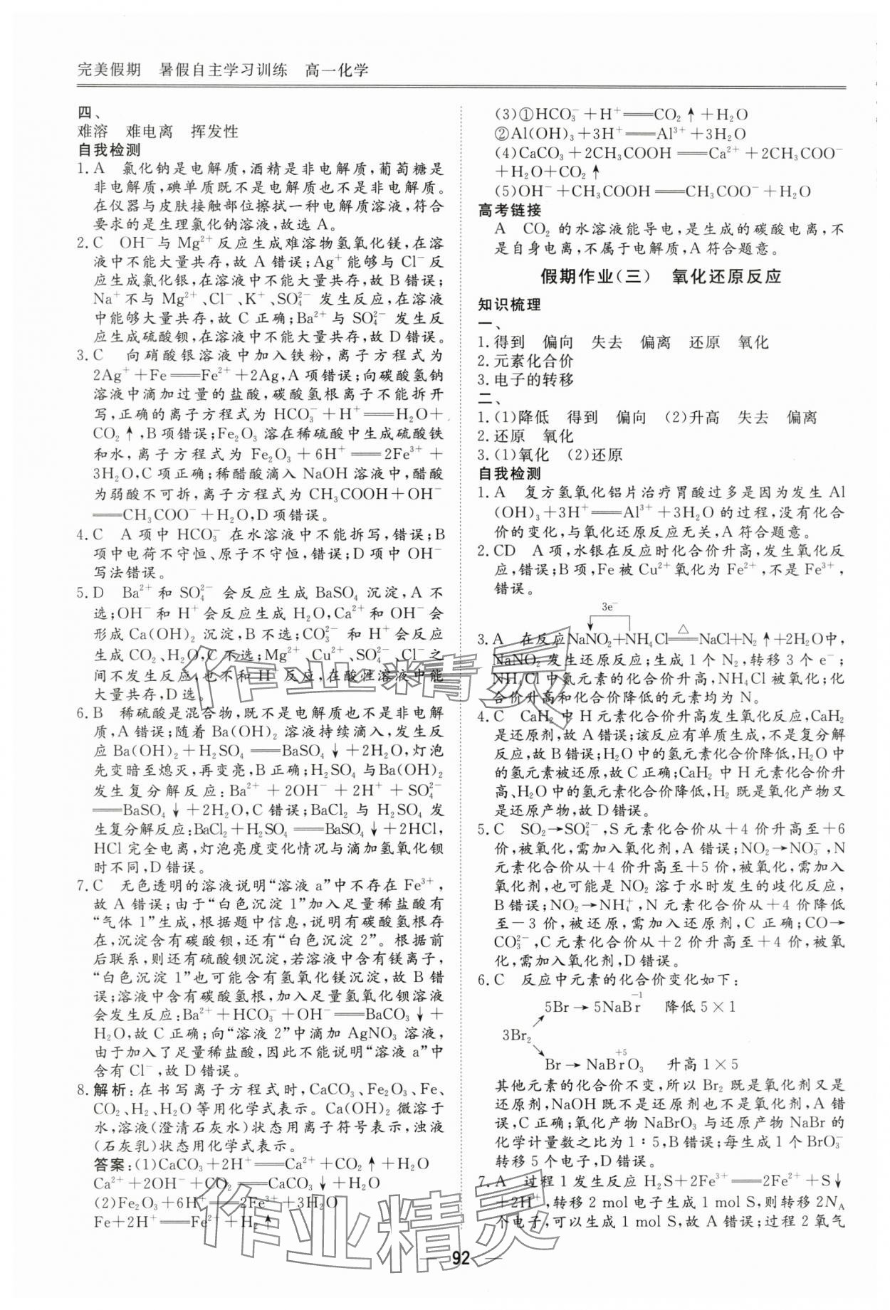 2025年完美假期暑假自主学习训练高一化学人教版 第2页