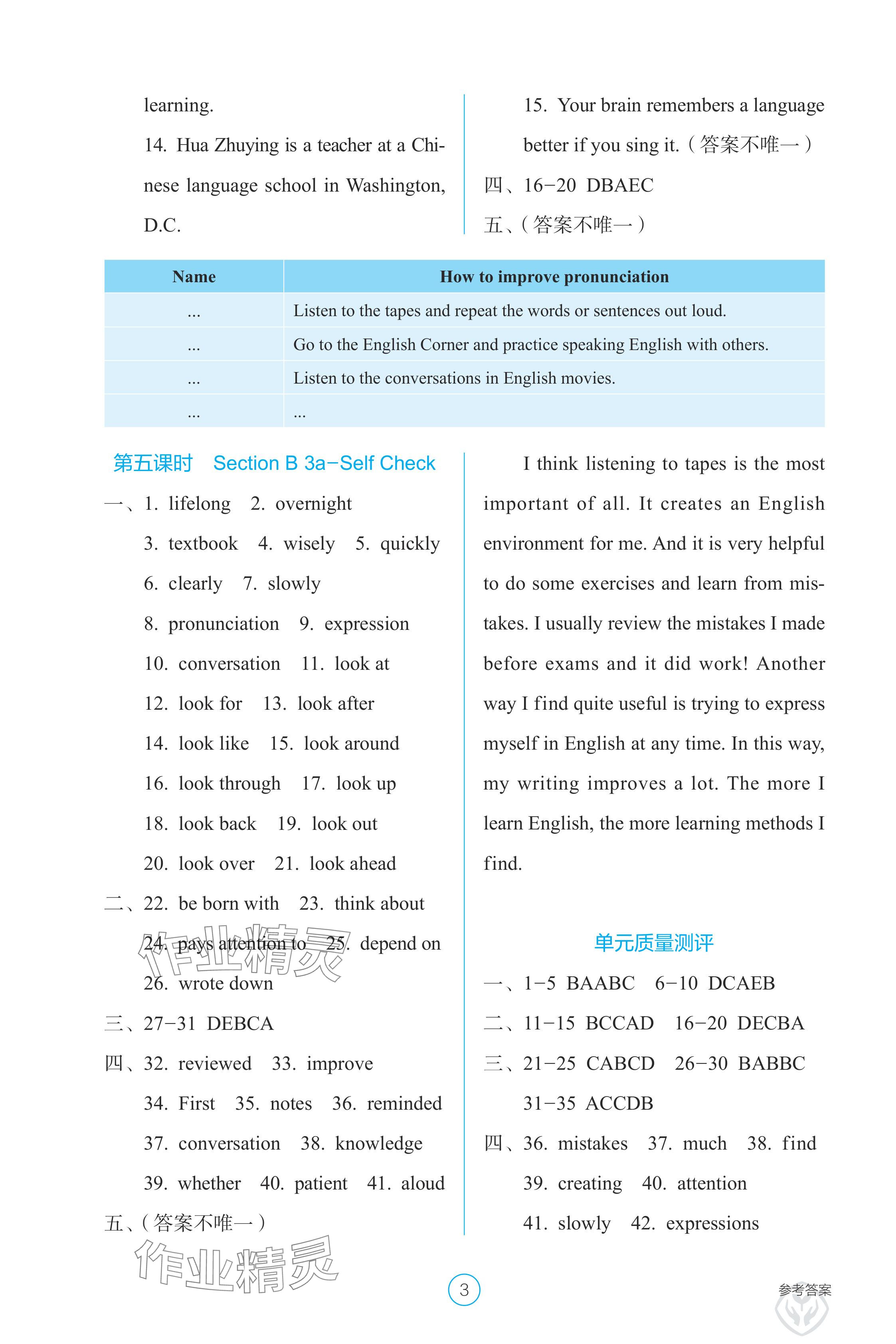 2024年學生基礎性作業九年級英語全一冊人教版 參考答案第3頁