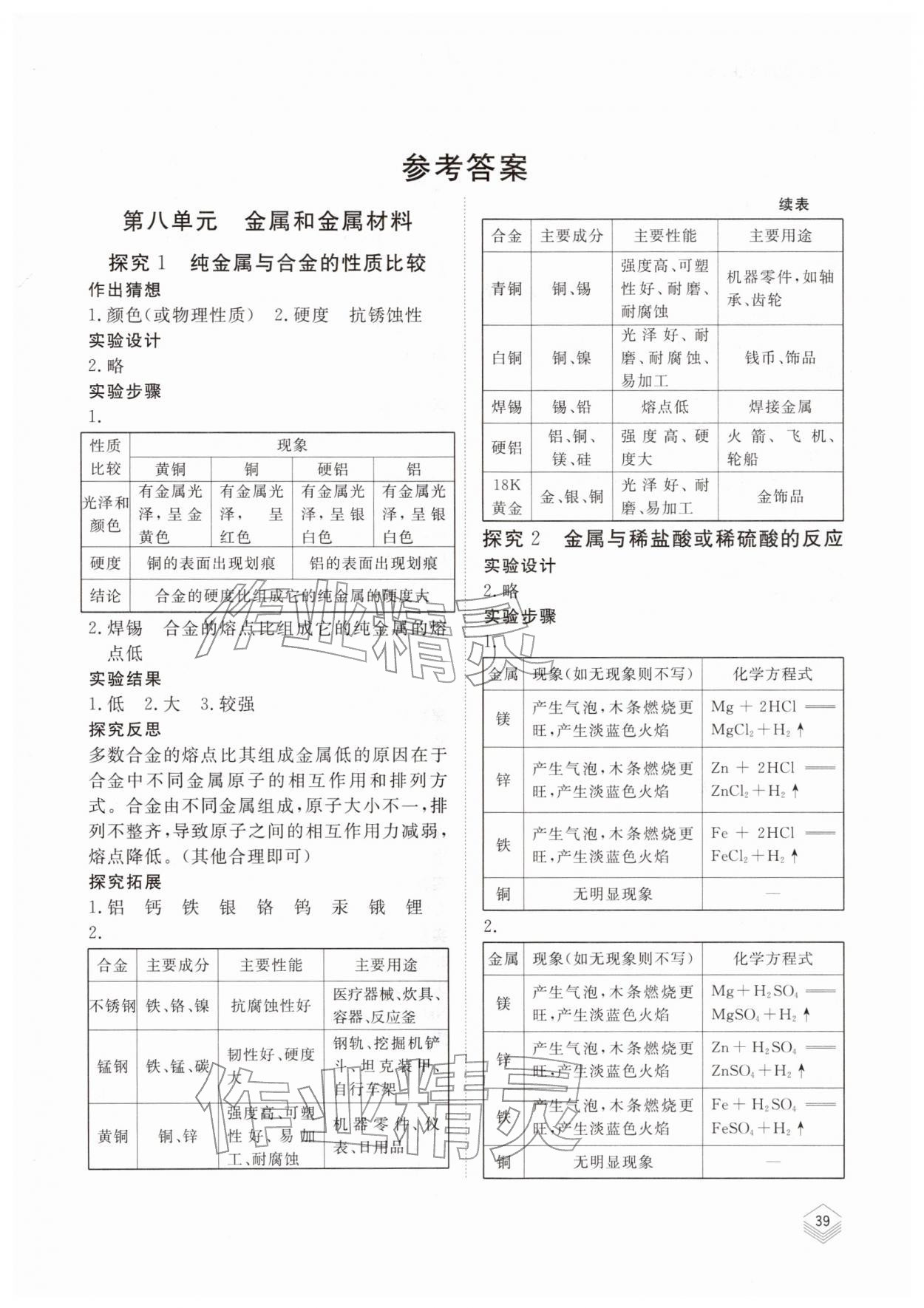 2026年实验探究报告册山东科学技术出版社九年级化学下册人教版&nbsp;第1页