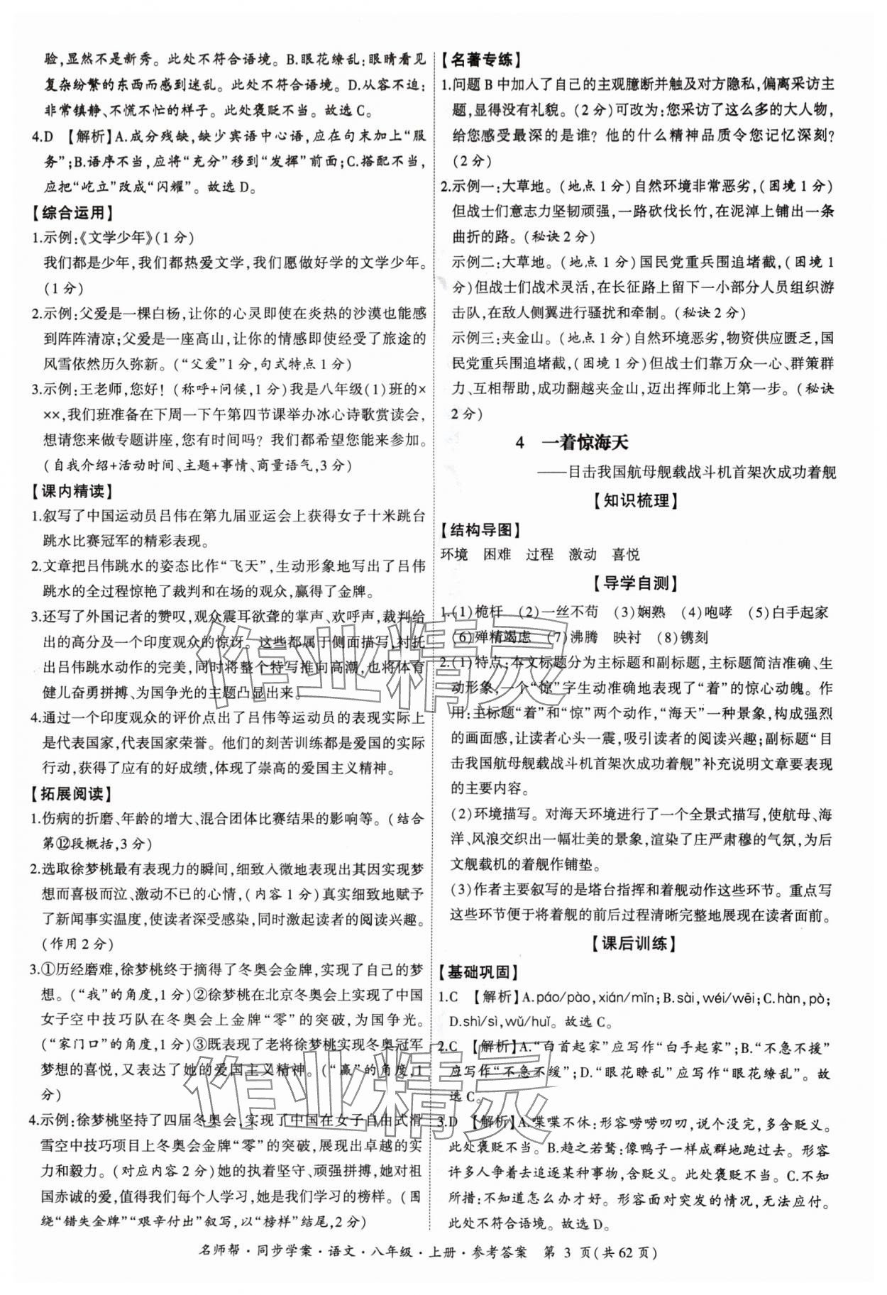 2024年名師幫同步學(xué)案八年級(jí)語(yǔ)文上冊(cè)人教版 參考答案第3頁(yè)