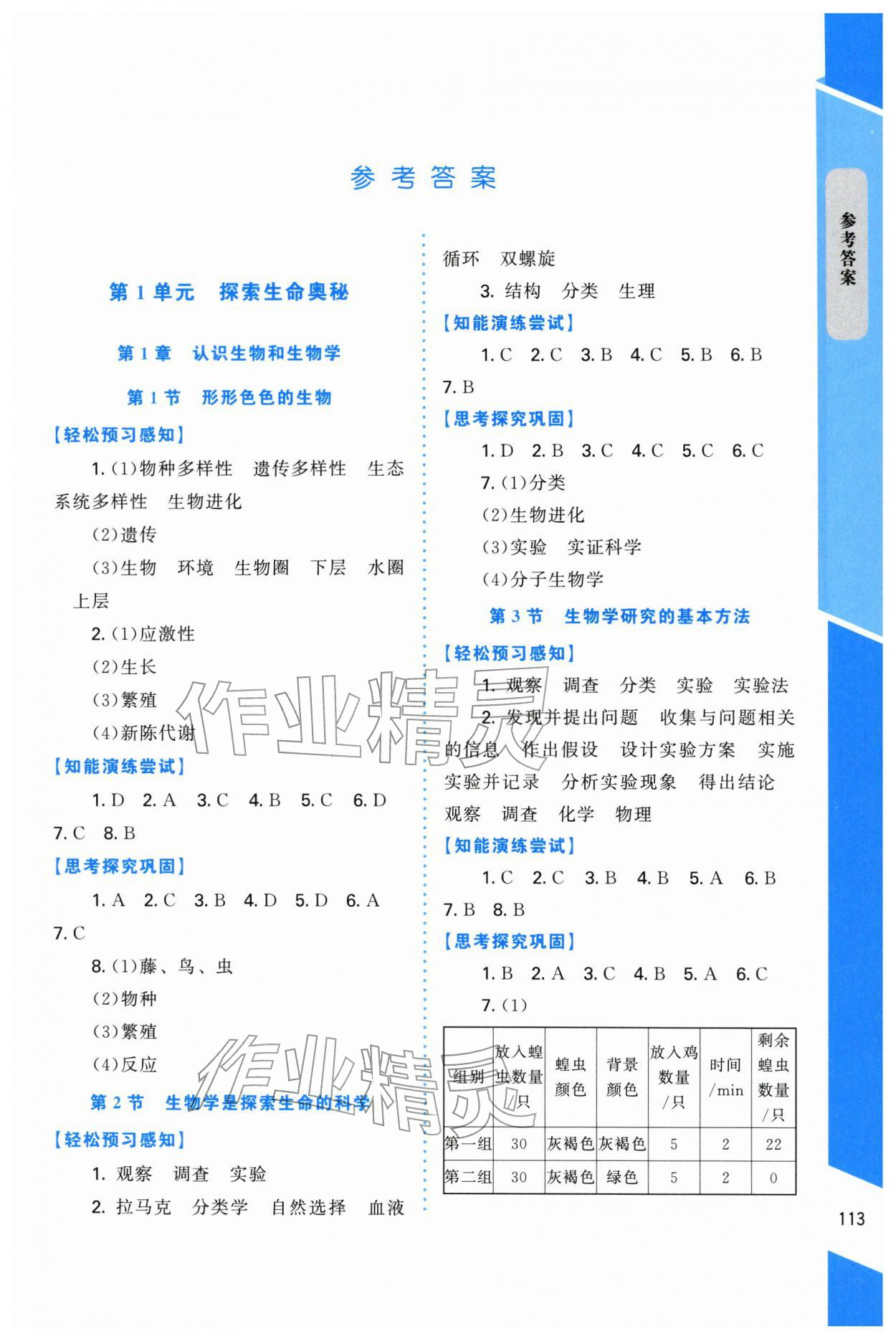 2025年课内课外直通车七年级生物上册北师大版辽宁专版 第1页