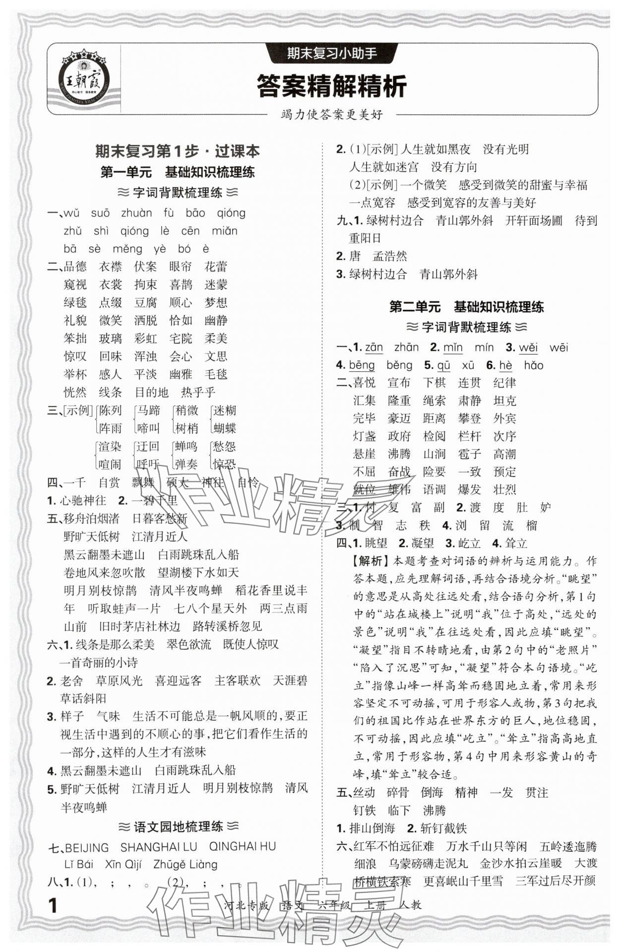 2024年王朝霞各地期末試卷精選六年級(jí)語(yǔ)文上冊(cè)人教版河北專版 參考答案第1頁(yè)