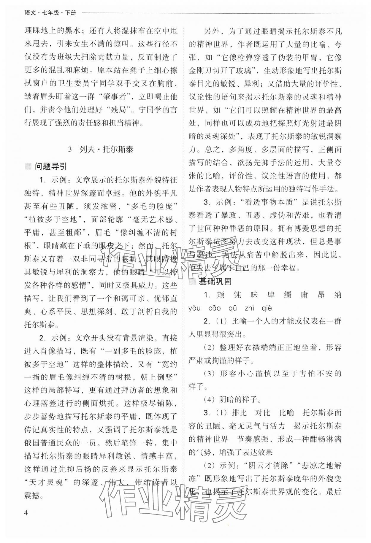 2025年新课程问题解决导学方案七年级语文下册人教版 参考答案第4页