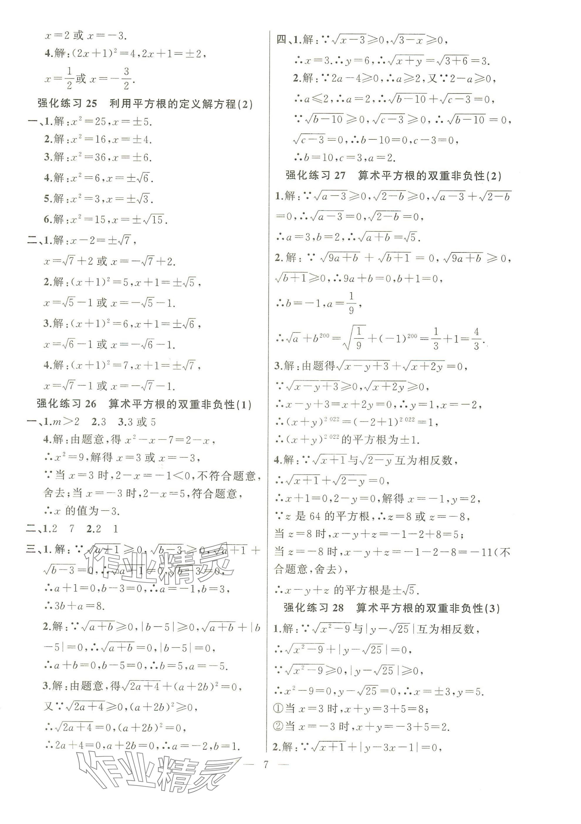 2025年高手點題計算攻略七年級數學下冊人教版 參考答案第7頁