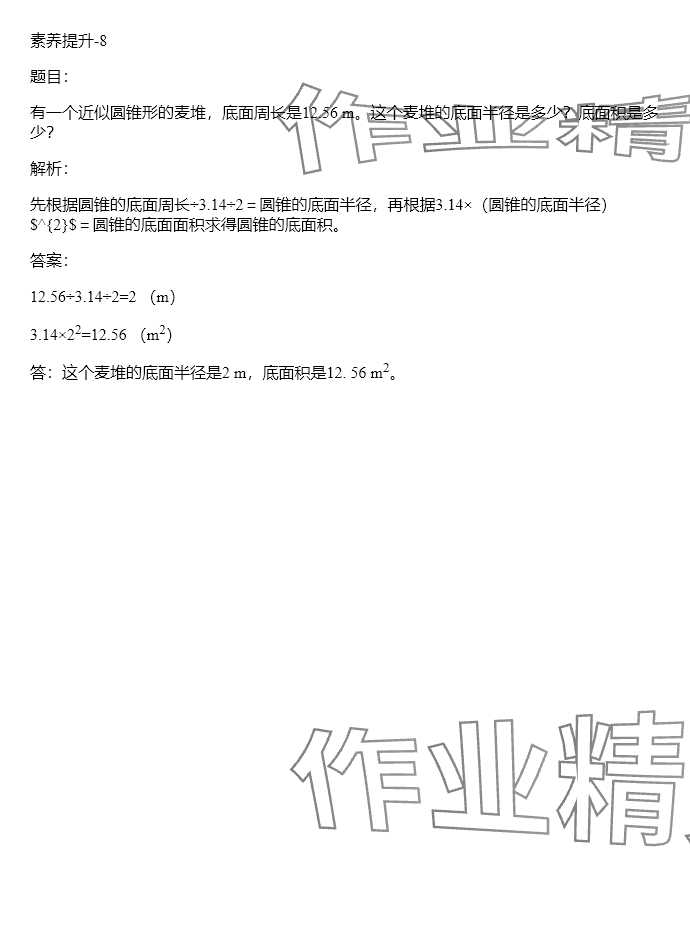 2024年同步实践评价课程基础训练六年级数学下册人教版 参考答案第105页