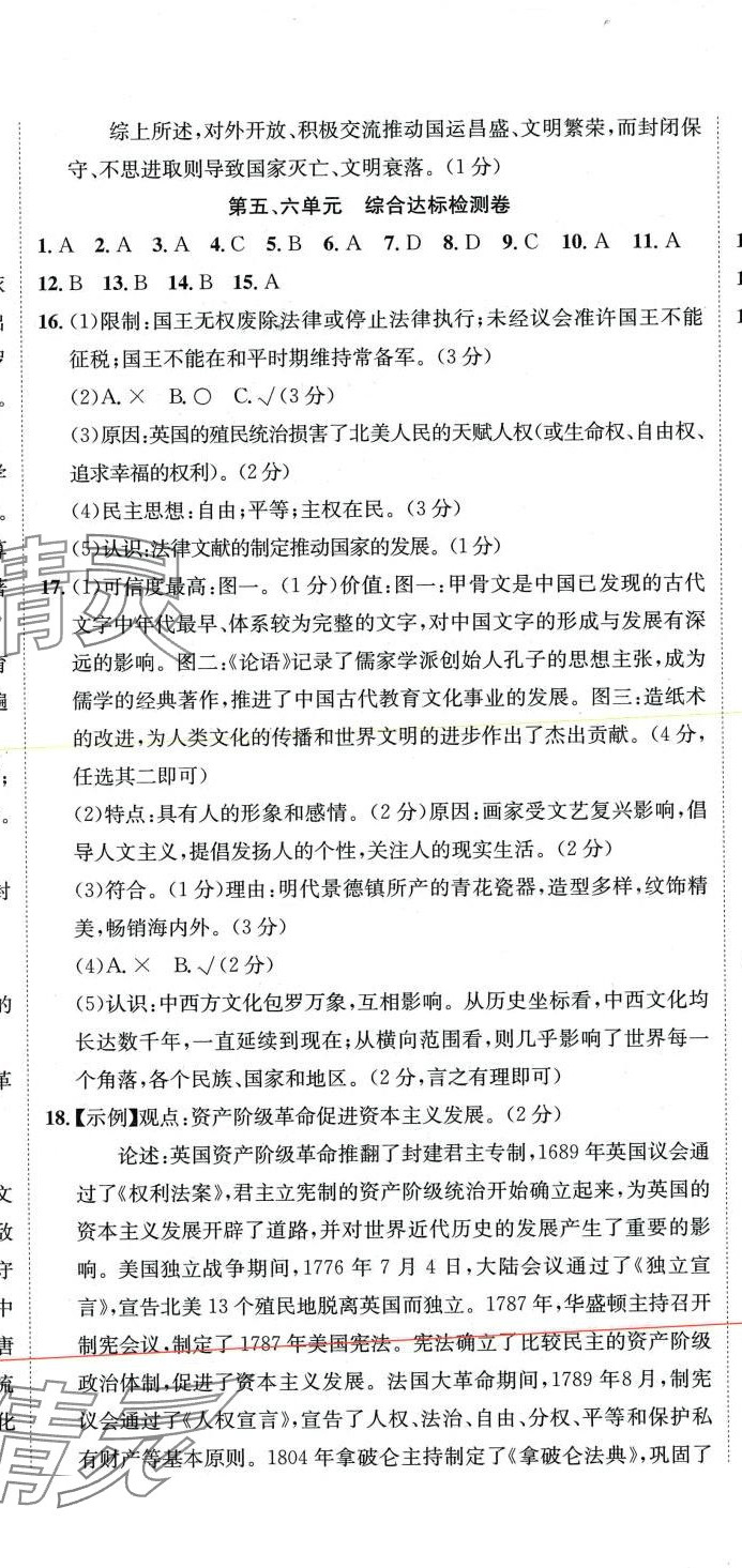 2024年标准卷长江出版社九年级历史全一册人教版重庆专版 第5页