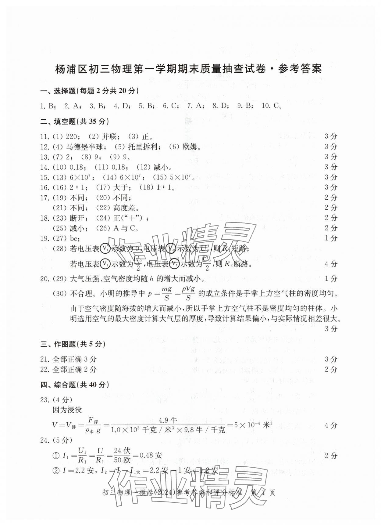 2024年文化課強化訓(xùn)練物理 參考答案第1頁