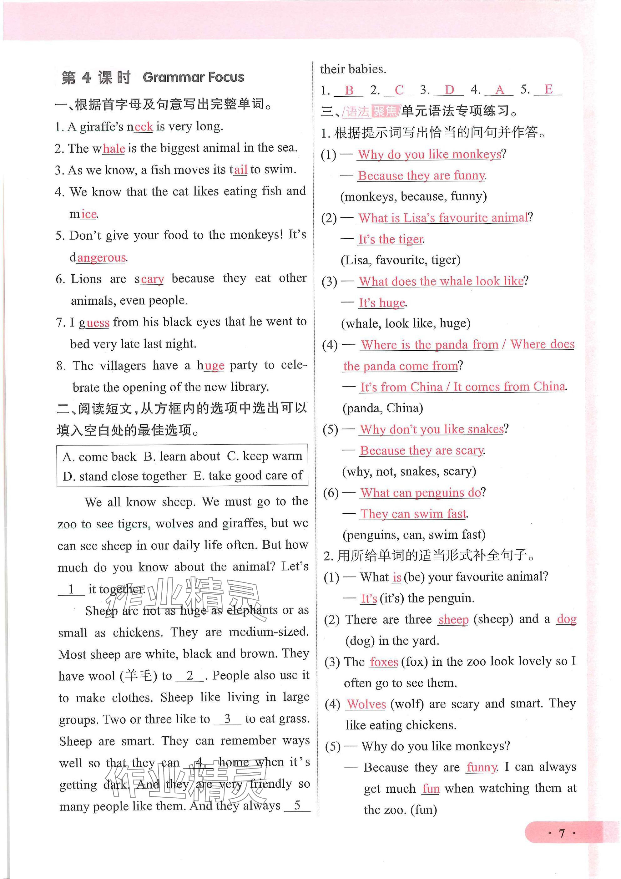 2025年优课堂给力A加七年级英语下册人教版 参考答案第7页