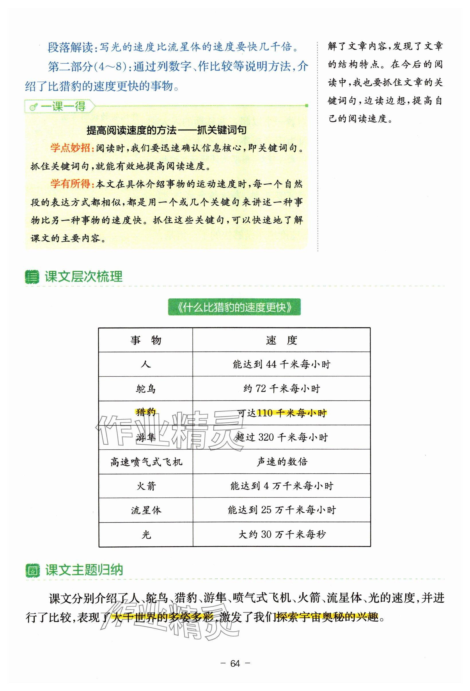 2024年教材课本五年级语文上册人教版 参考答案第64页