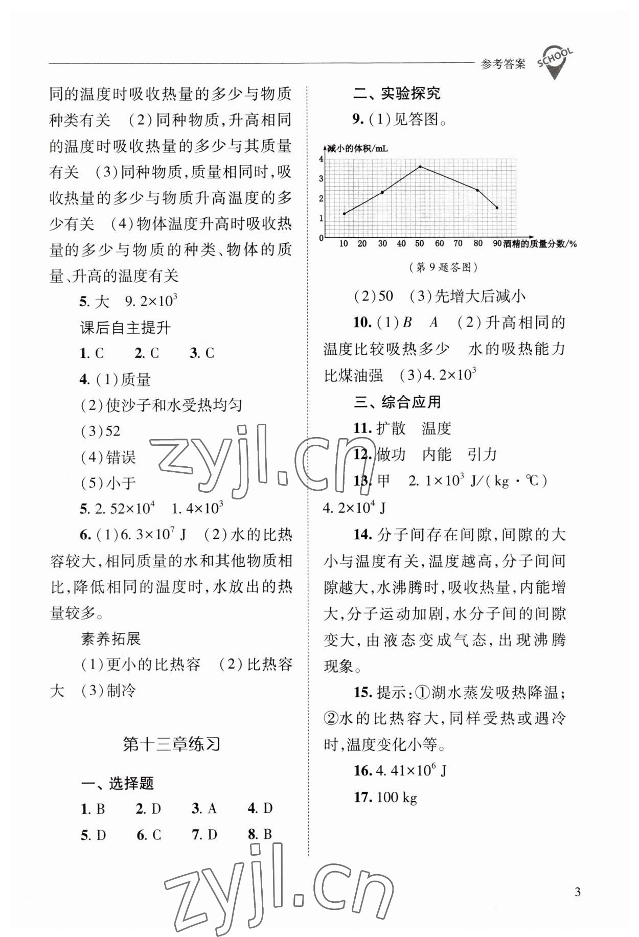 2023年新課程問(wèn)題解決導(dǎo)學(xué)方案九年級(jí)物理全一冊(cè)人教版 參考答案第3頁(yè)