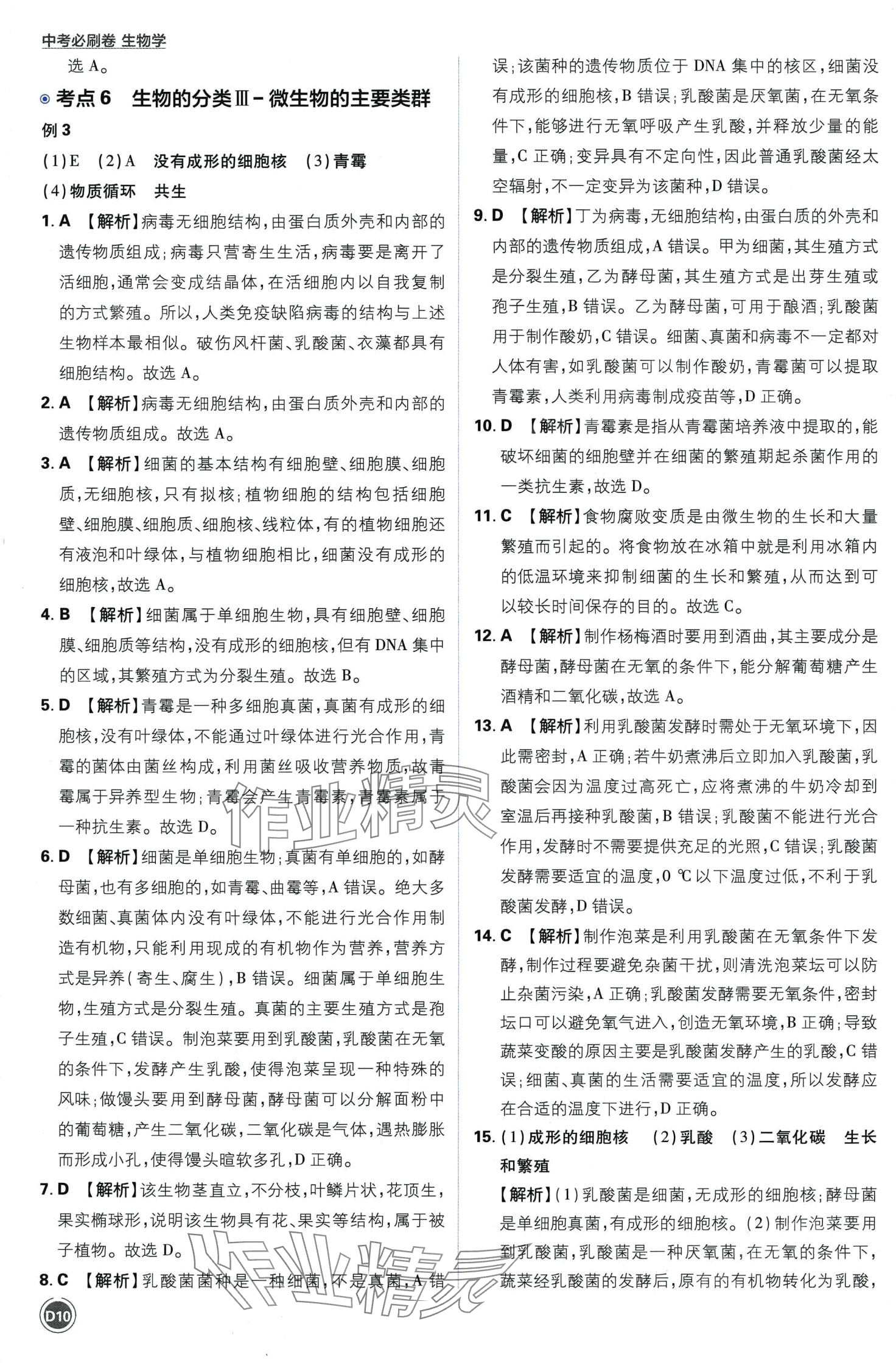 2024年中考必刷卷开明出版社生物&nbsp;第10页