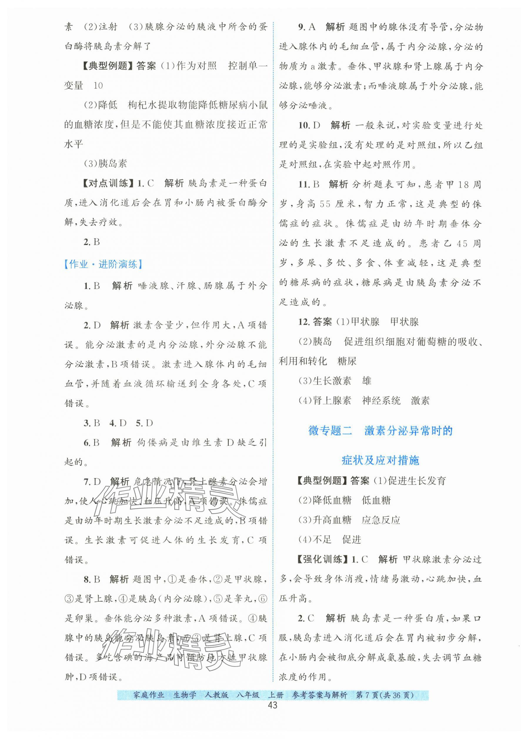 2025年家庭作业八年级生物上册人教版 第7页