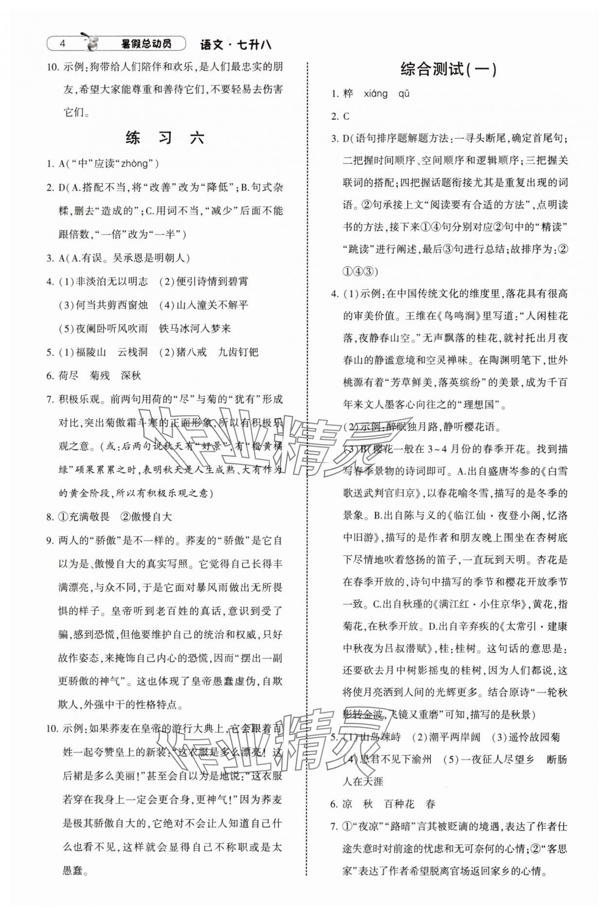 2025年暑假總動員寧夏人民教育出版社七升八語文人教版 第4頁