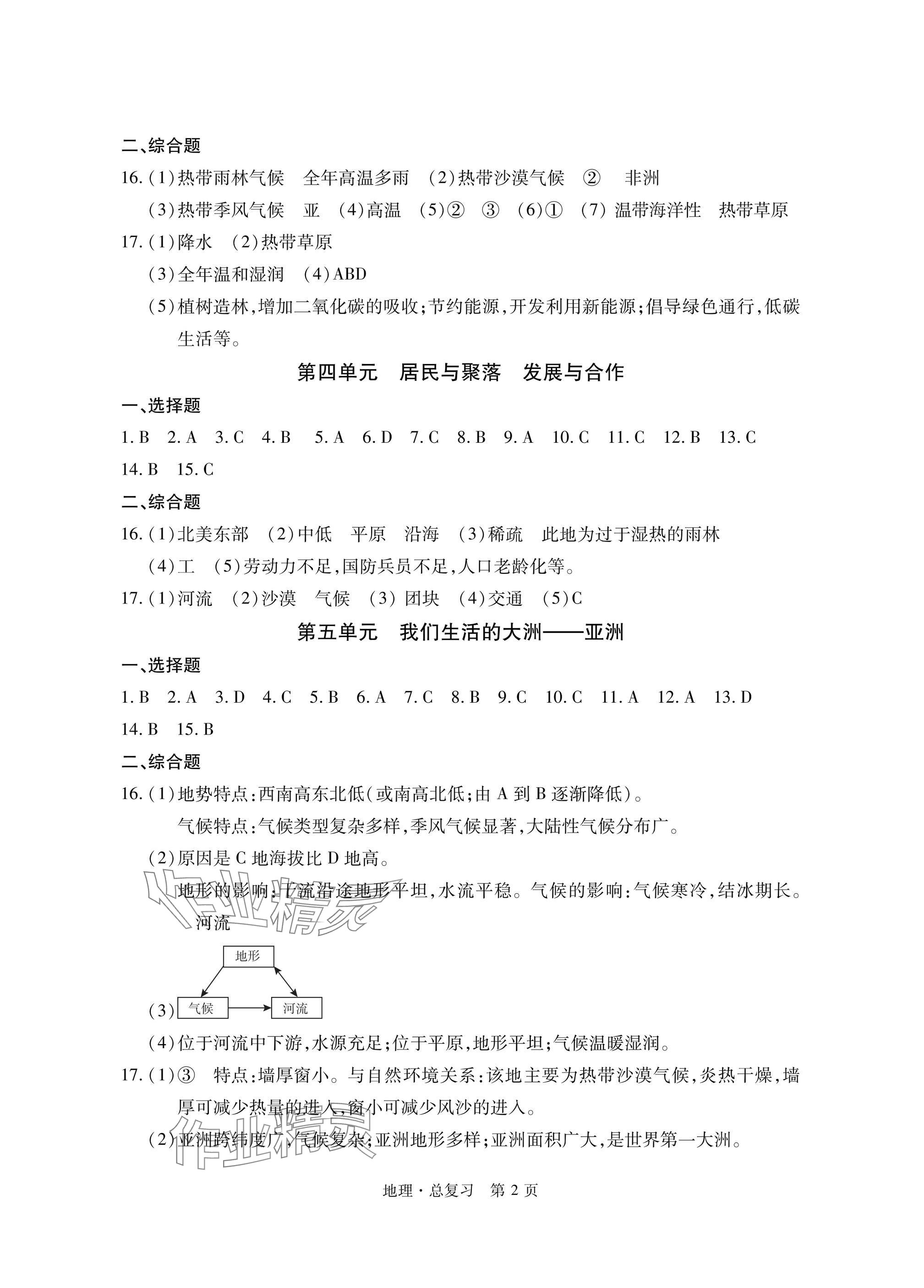 2025年初中同步练习册自主测试卷总复习地理 参考答案第2页