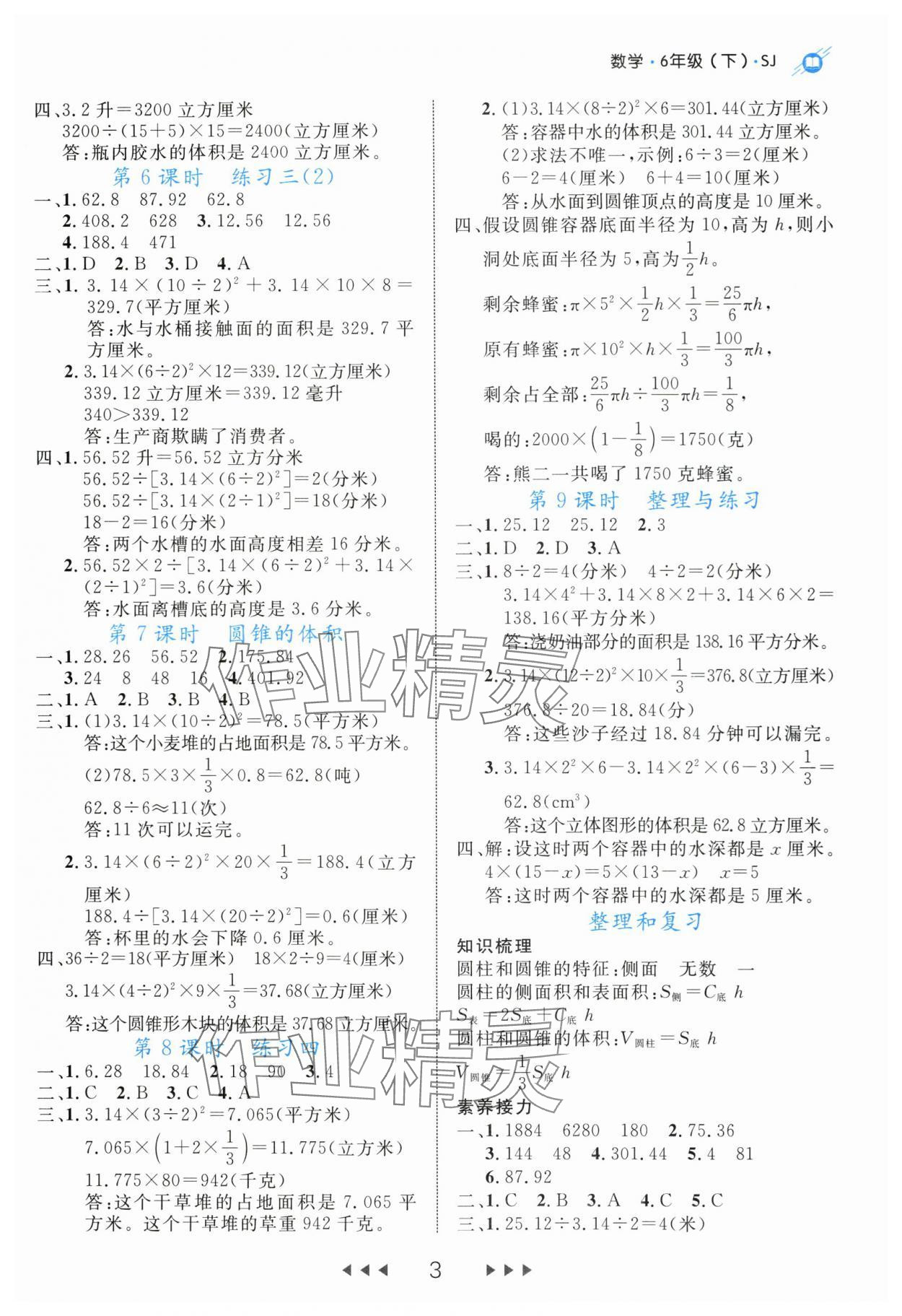 2024年细解巧练六年级数学下册苏教版 参考答案第3页