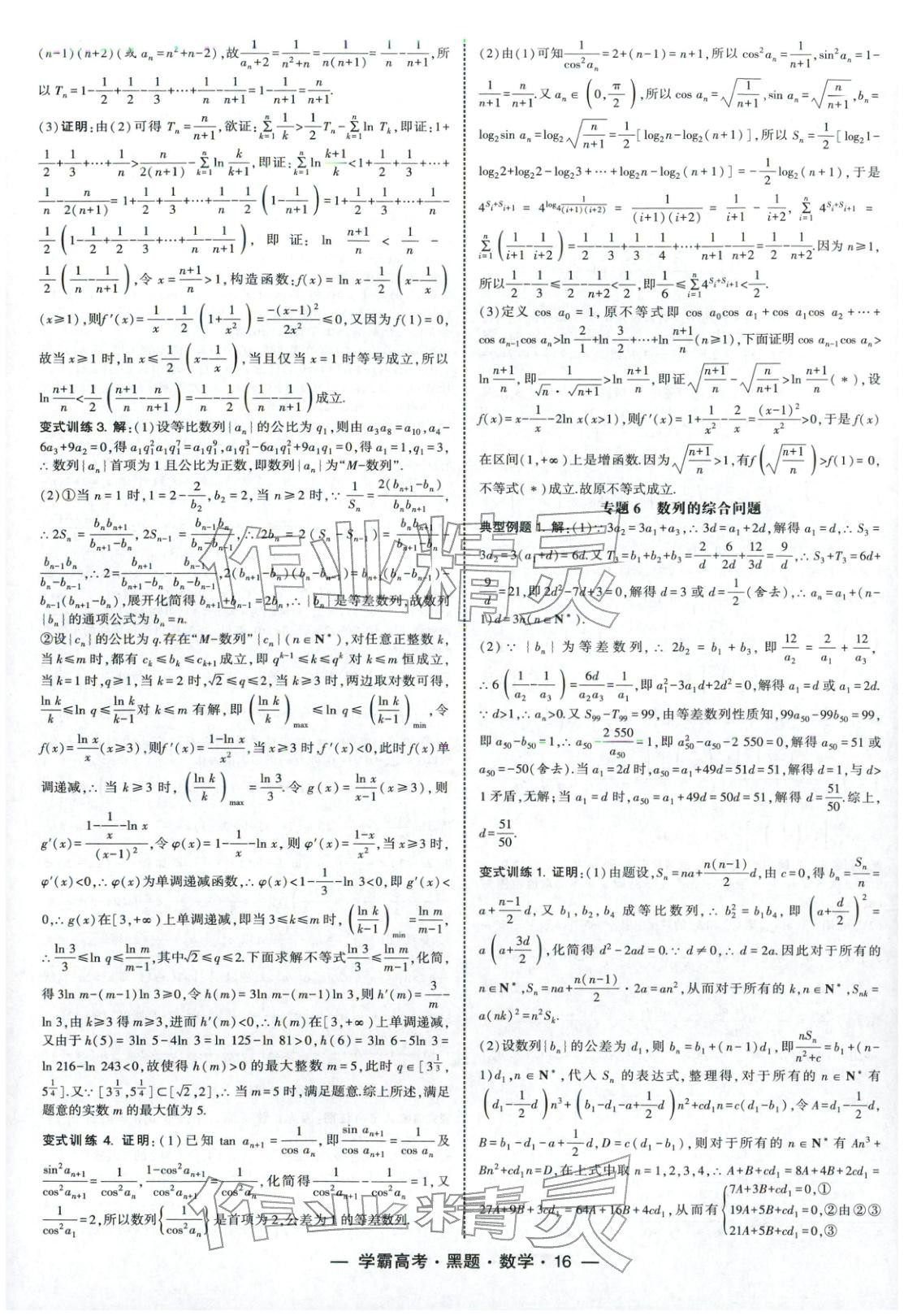 2025年学霸高考黑题数学人教版 参考答案第16页