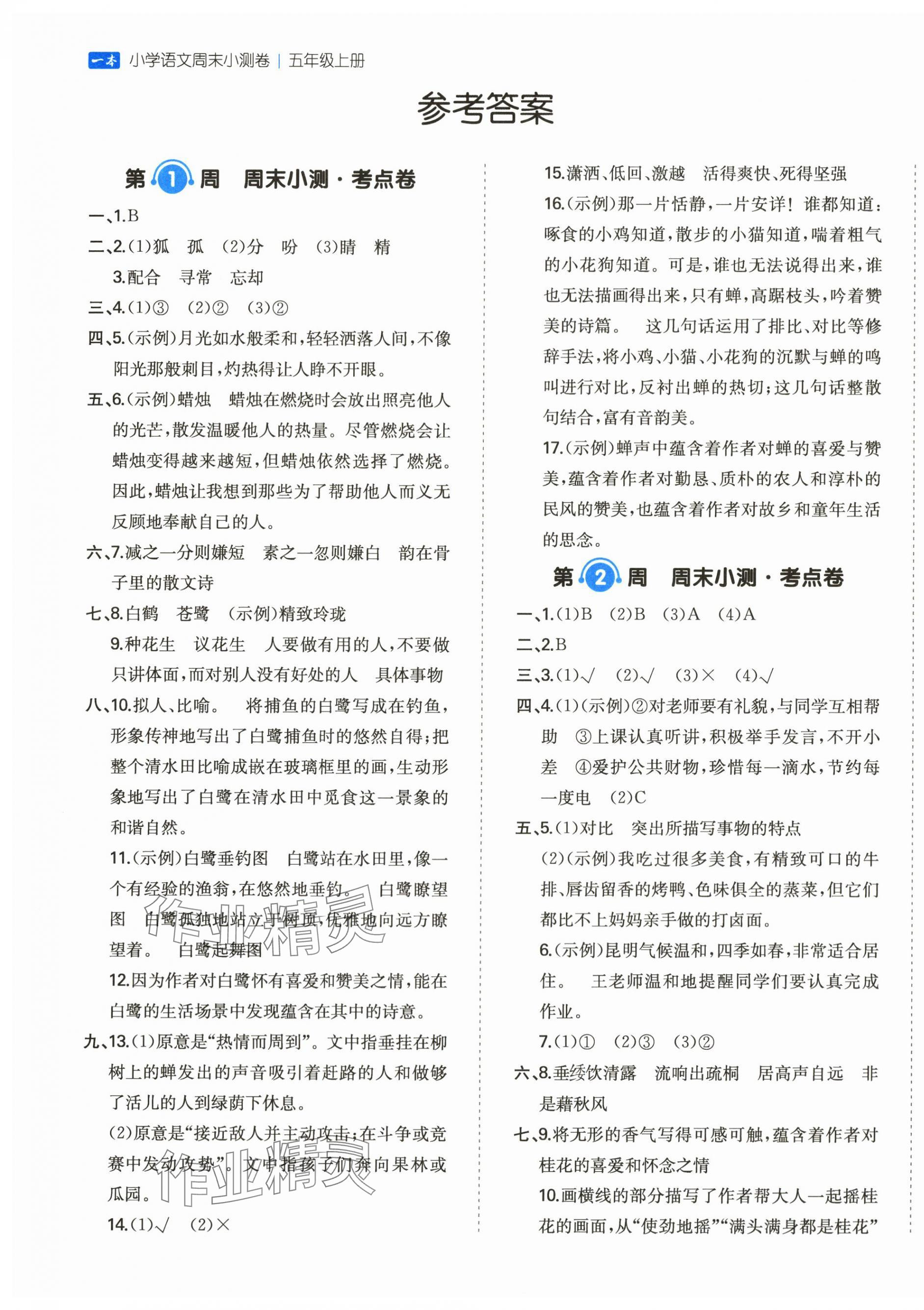 2025年一本周末小测卷五年级语文上册人教版 第1页