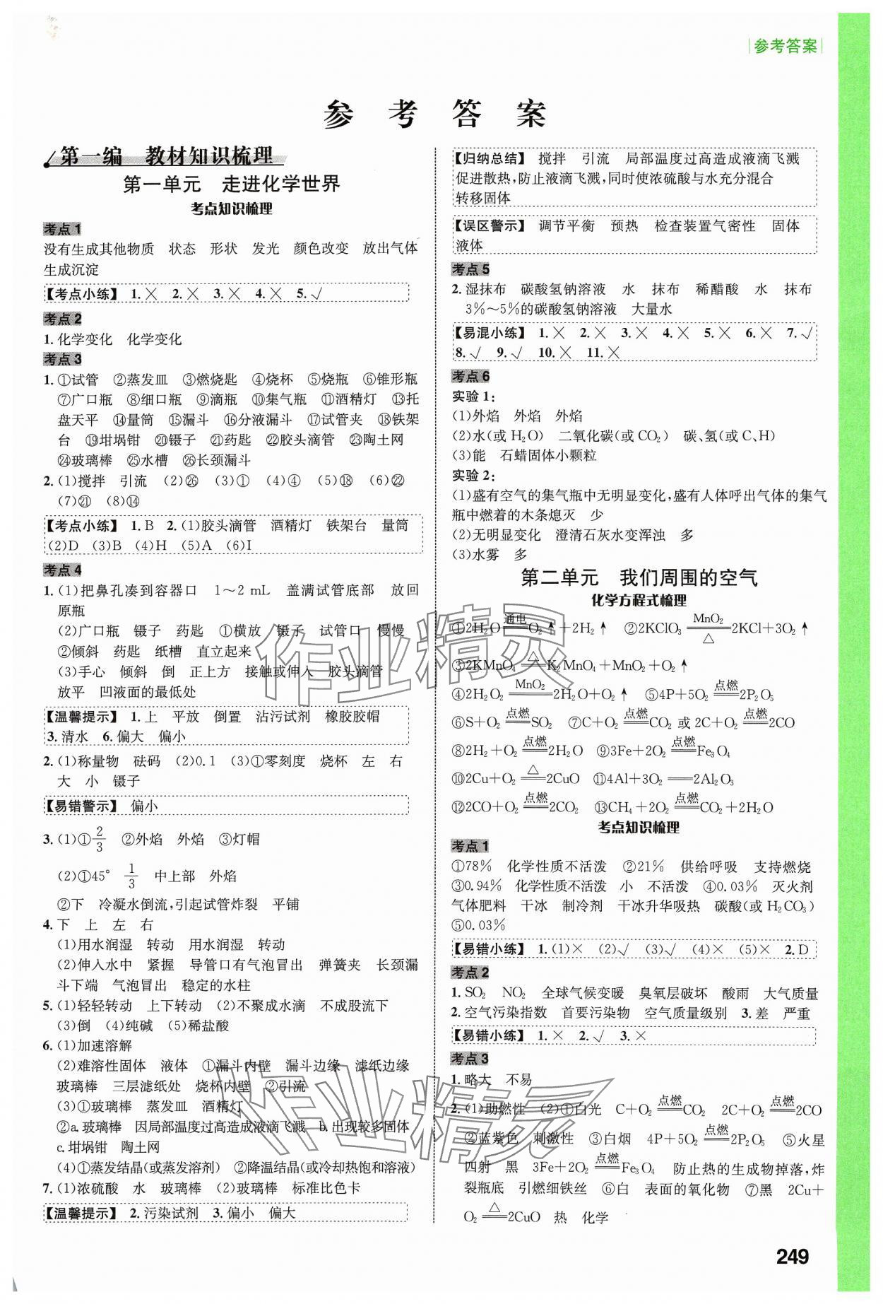 2024年中考對策化學(xué)濰坊專版 參考答案第1頁