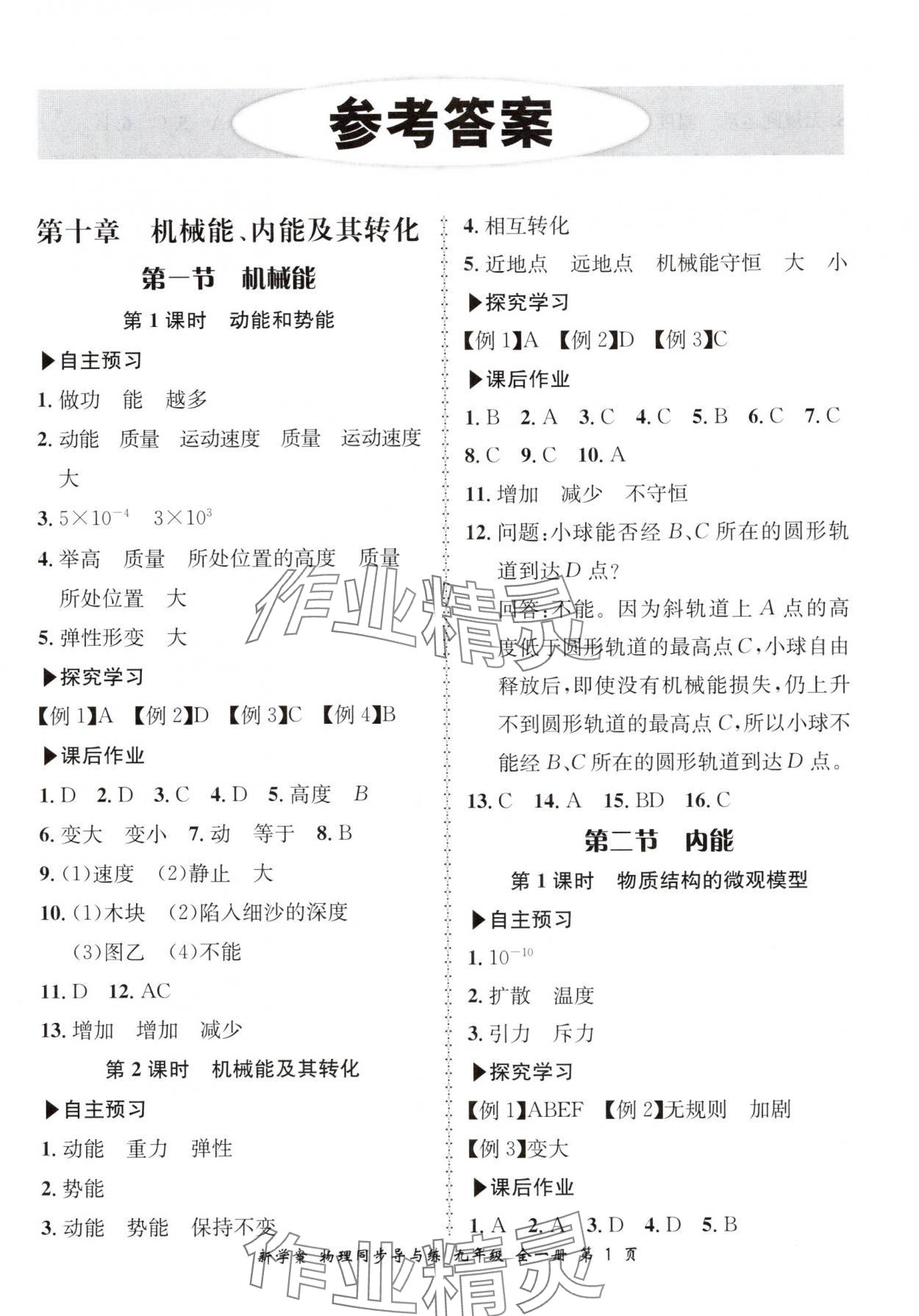 2025年新学案同步导与练九年级物理全一册北师大版 第1页