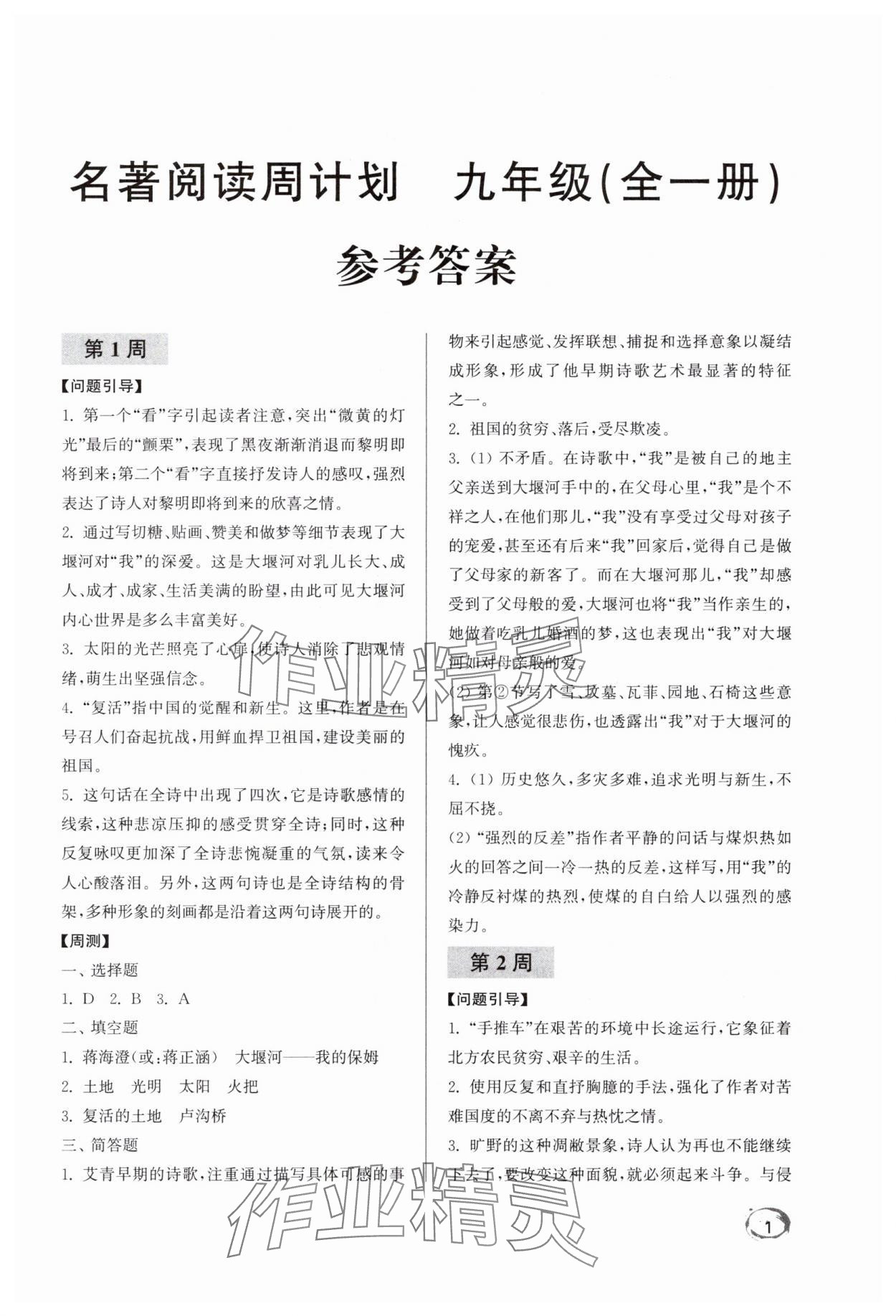 2025年名著阅读周计划九年级语文全一册人教版 第1页