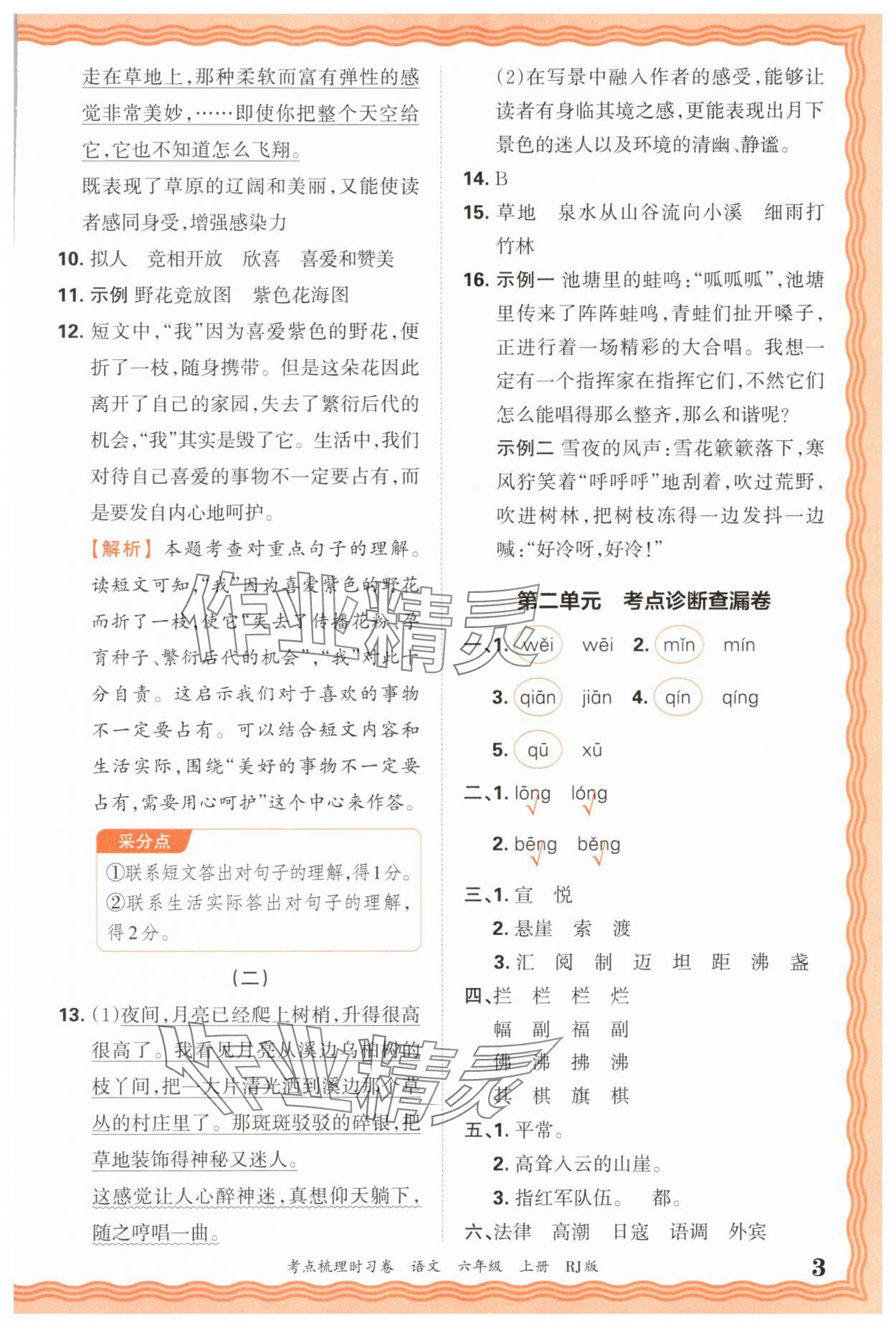 2025年王朝霞考點(diǎn)梳理時(shí)習(xí)卷六年級語文上冊人教版 第3頁