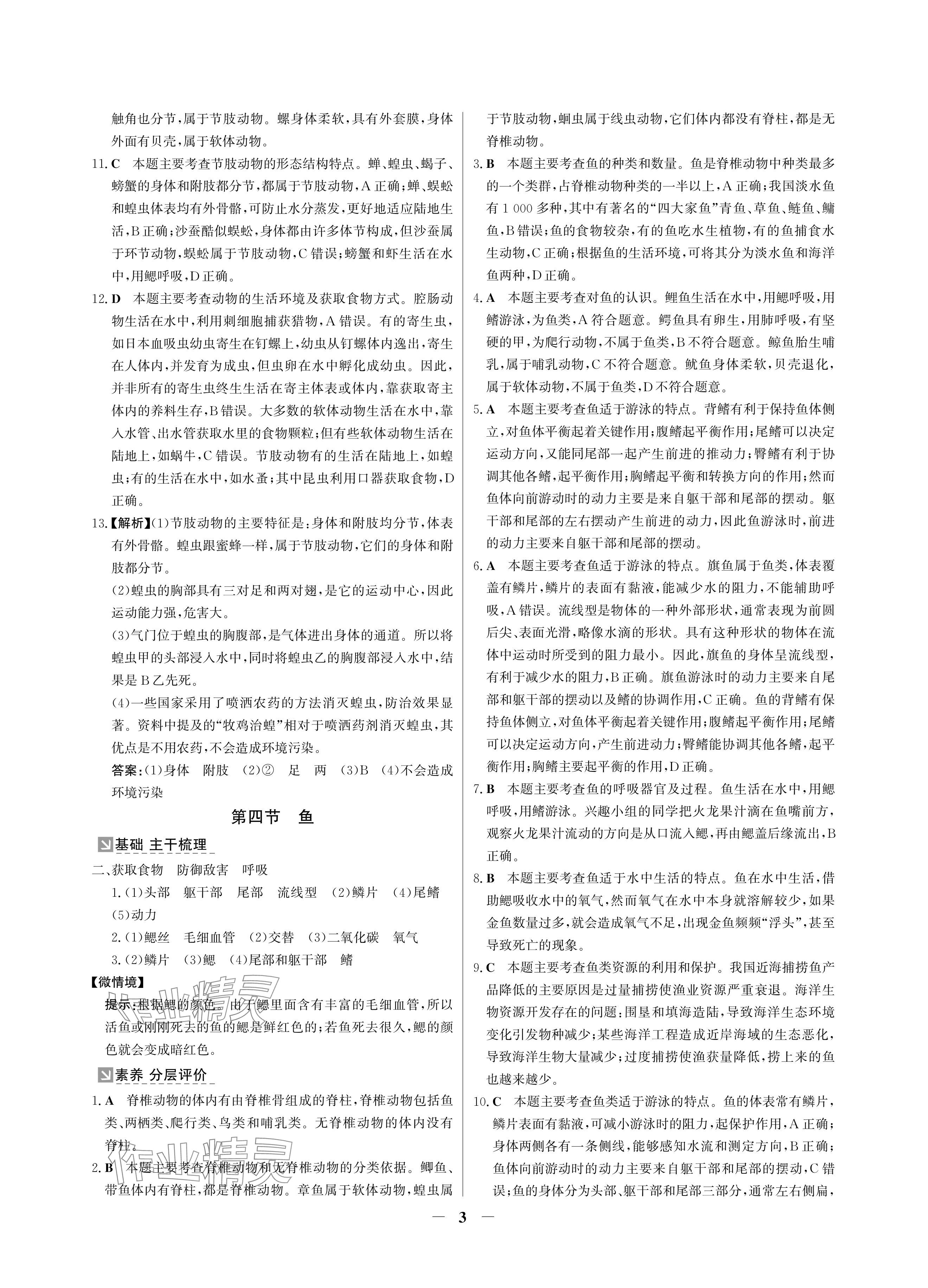 2024年南方新課堂金牌學(xué)案八年級生物上冊人教版深圳專版 參考答案第3頁