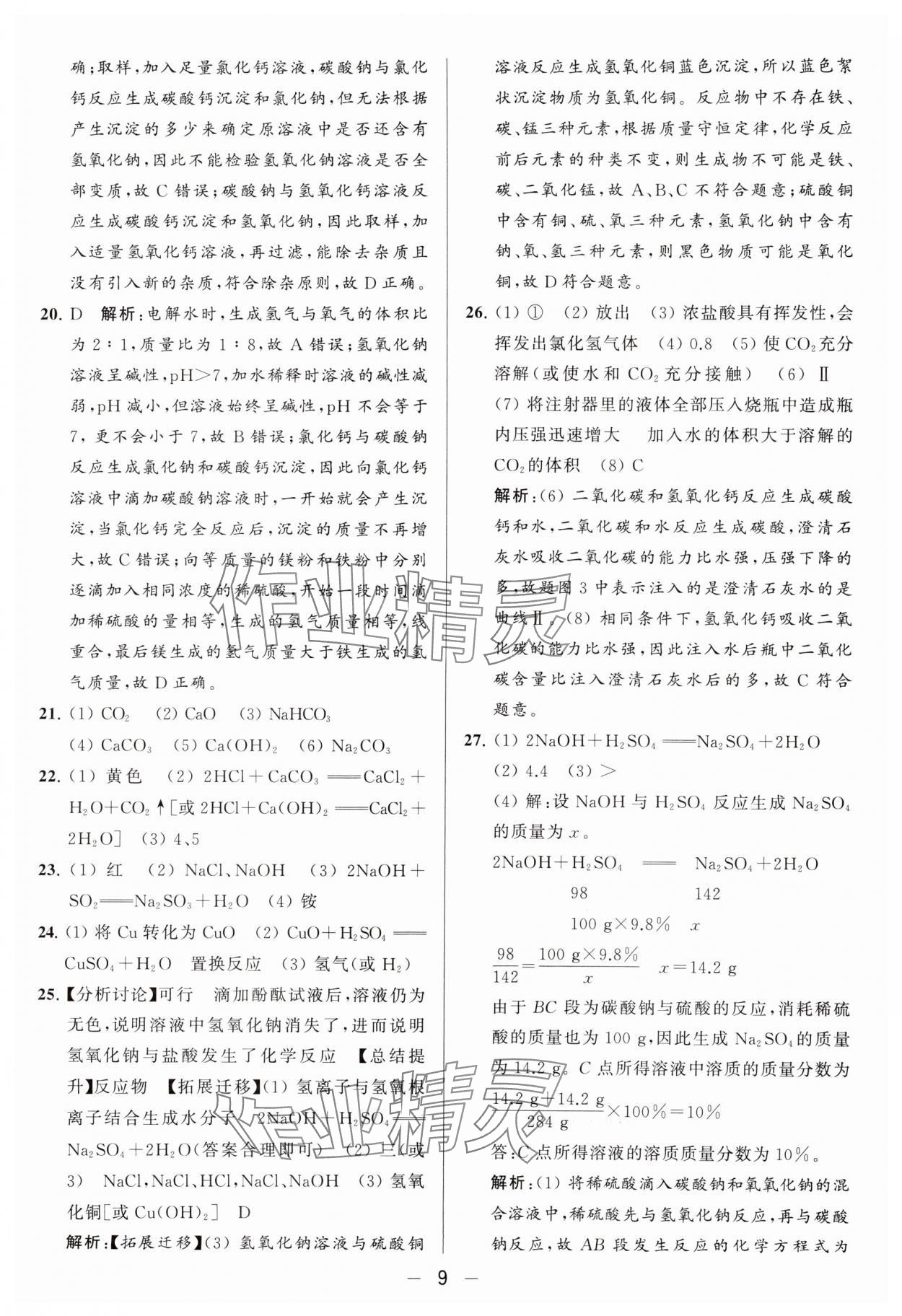 2024年亮點給力大試卷九年級化學(xué)下冊滬教版 參考答案第9頁