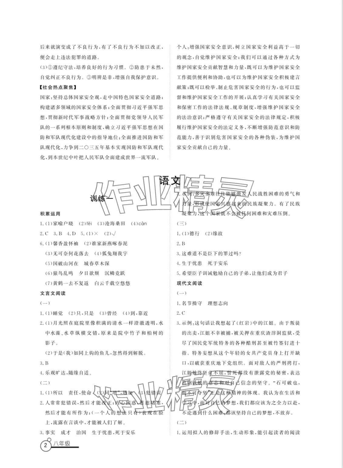 2024年寒假作业山东文艺出版社八年级 第2页