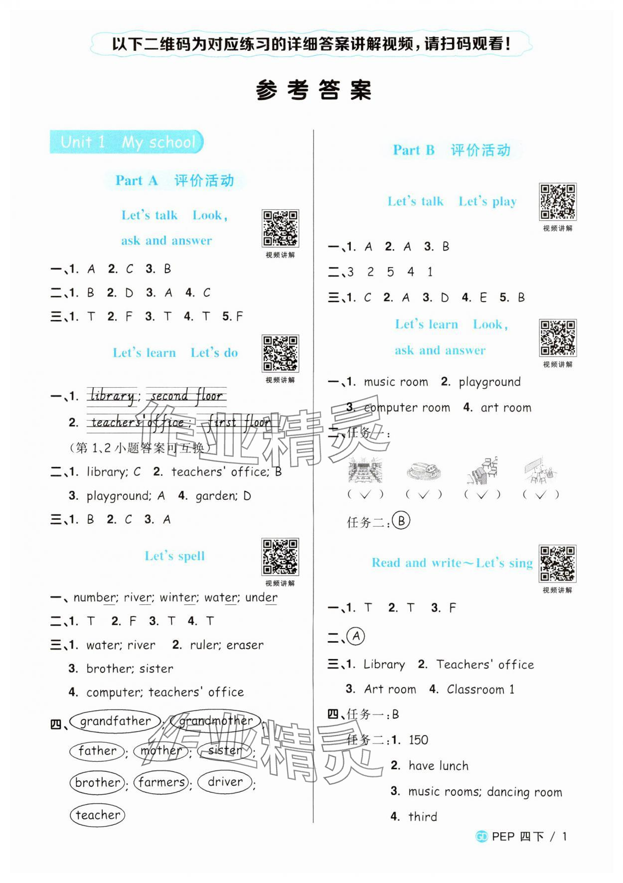 2025年陽光同學(xué)課時(shí)優(yōu)化作業(yè)四年級英語下冊人教版廣東專版 參考答案第1頁