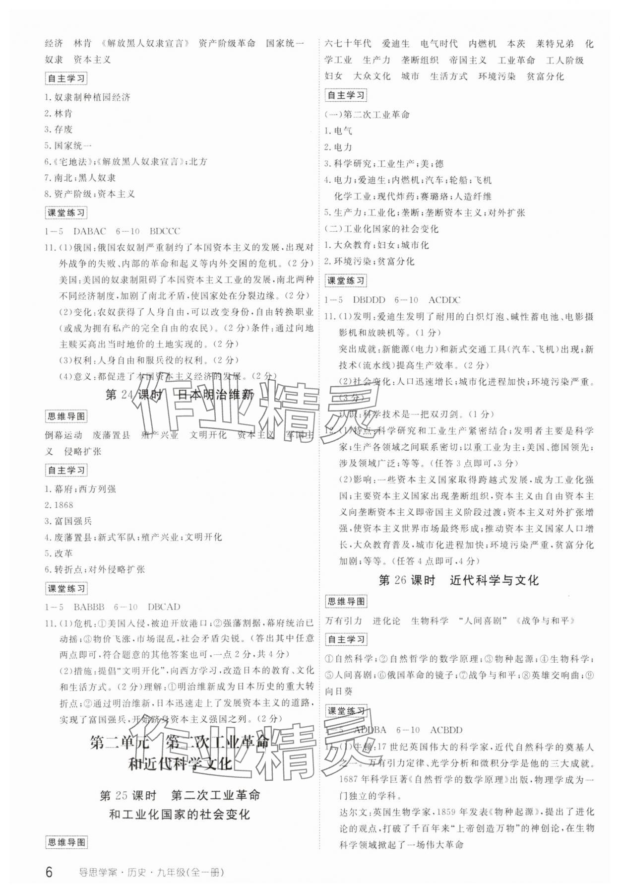 2023年導(dǎo)思學(xué)案九年級歷史全一冊人教版 參考答案第6頁