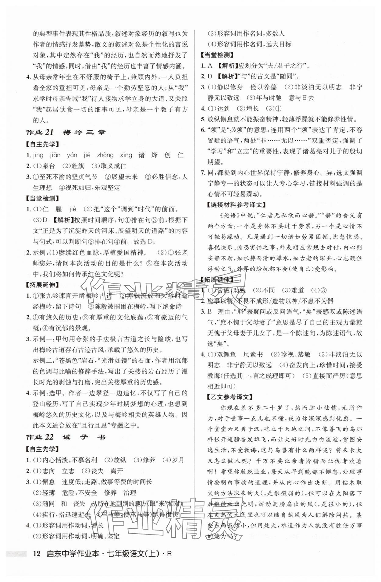 2025年啟東中學(xué)作業(yè)本七年級語文上冊人教版 第12頁