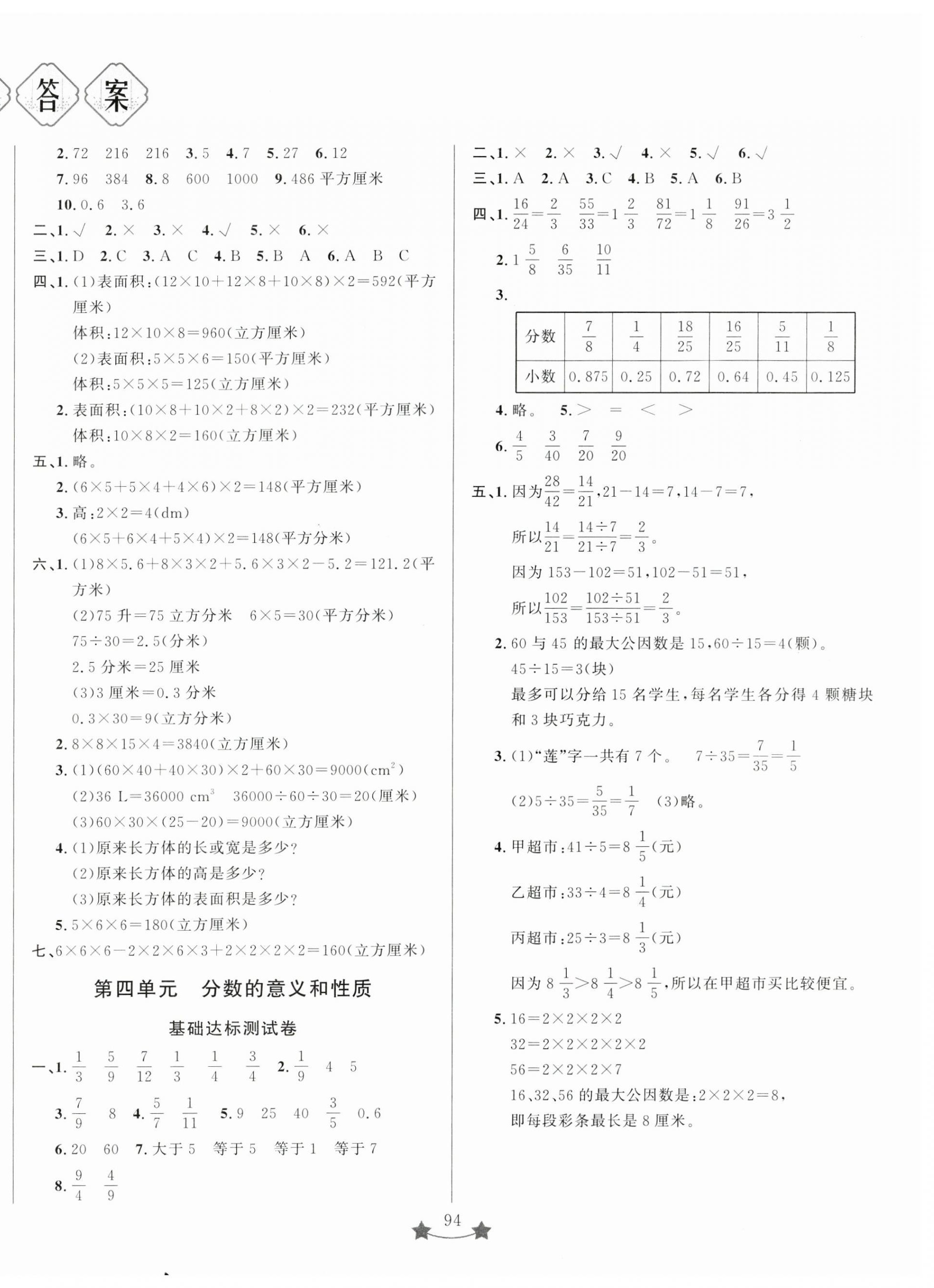 2024年單元測(cè)試卷山東文藝出版社五年級(jí)數(shù)學(xué)下冊(cè)人教版 第2頁(yè)