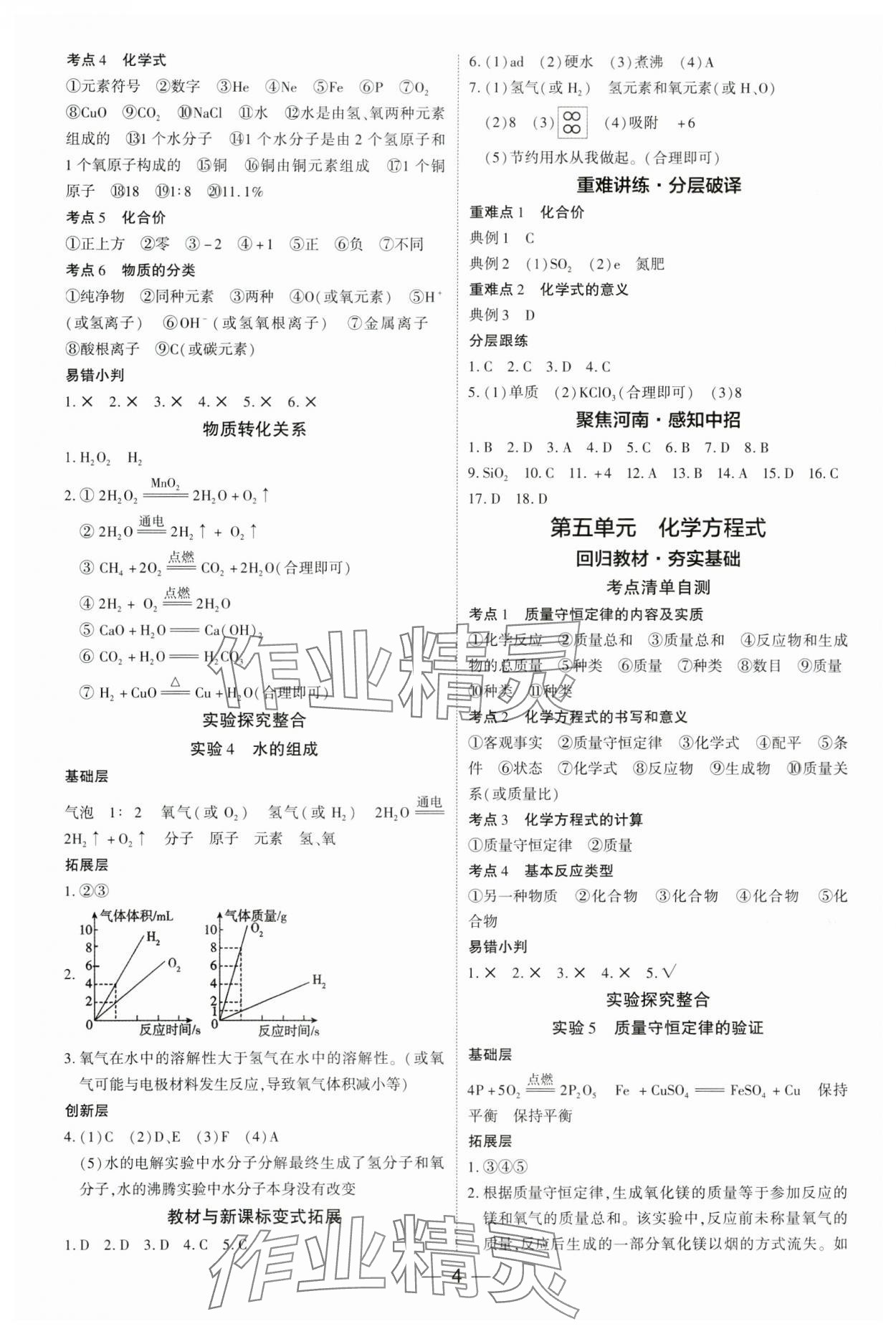 2024年中考通化学中考河南专版 参考答案第4页