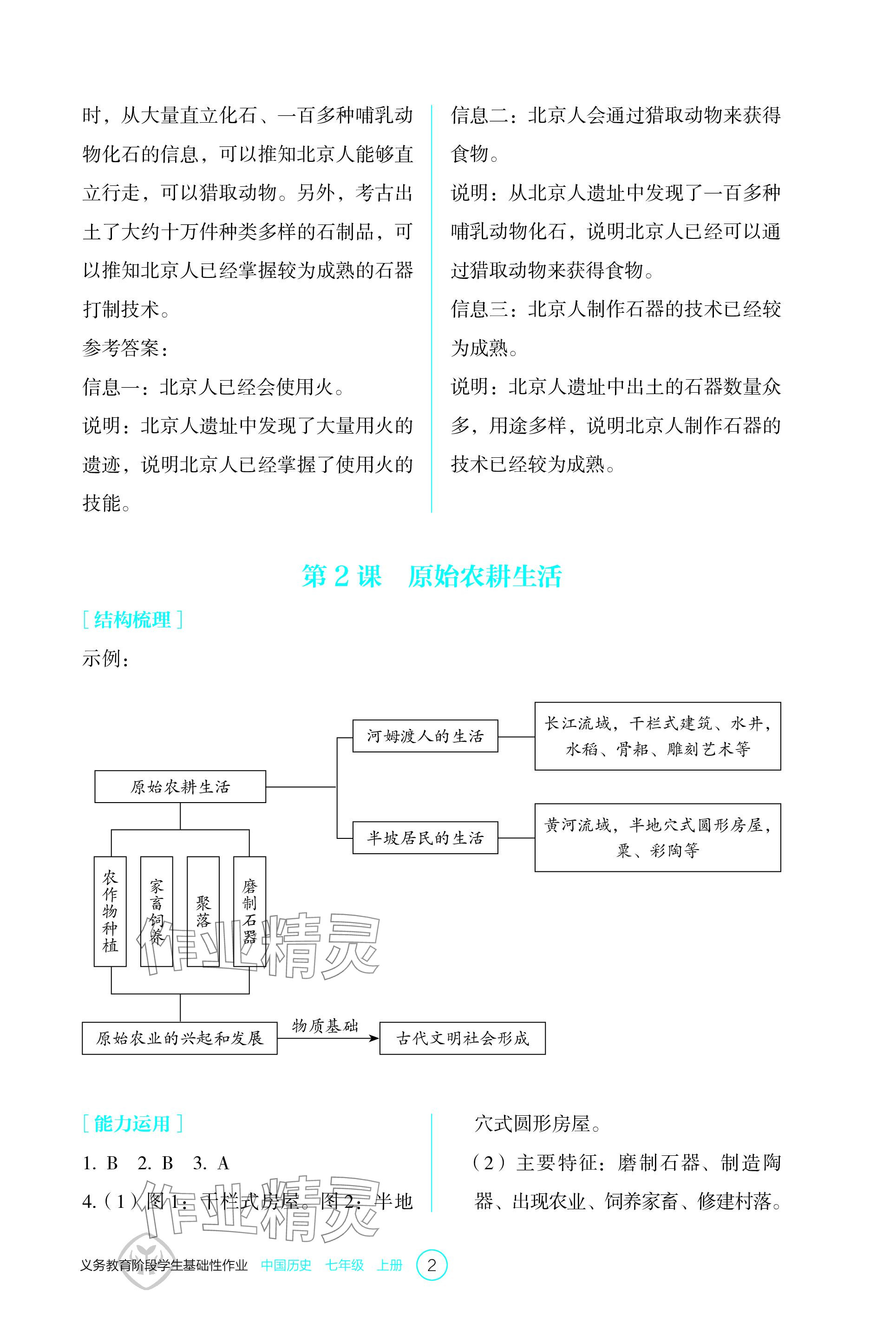 2023年學(xué)生基礎(chǔ)性作業(yè)七年級(jí)歷史上冊(cè)人教版 參考答案第2頁