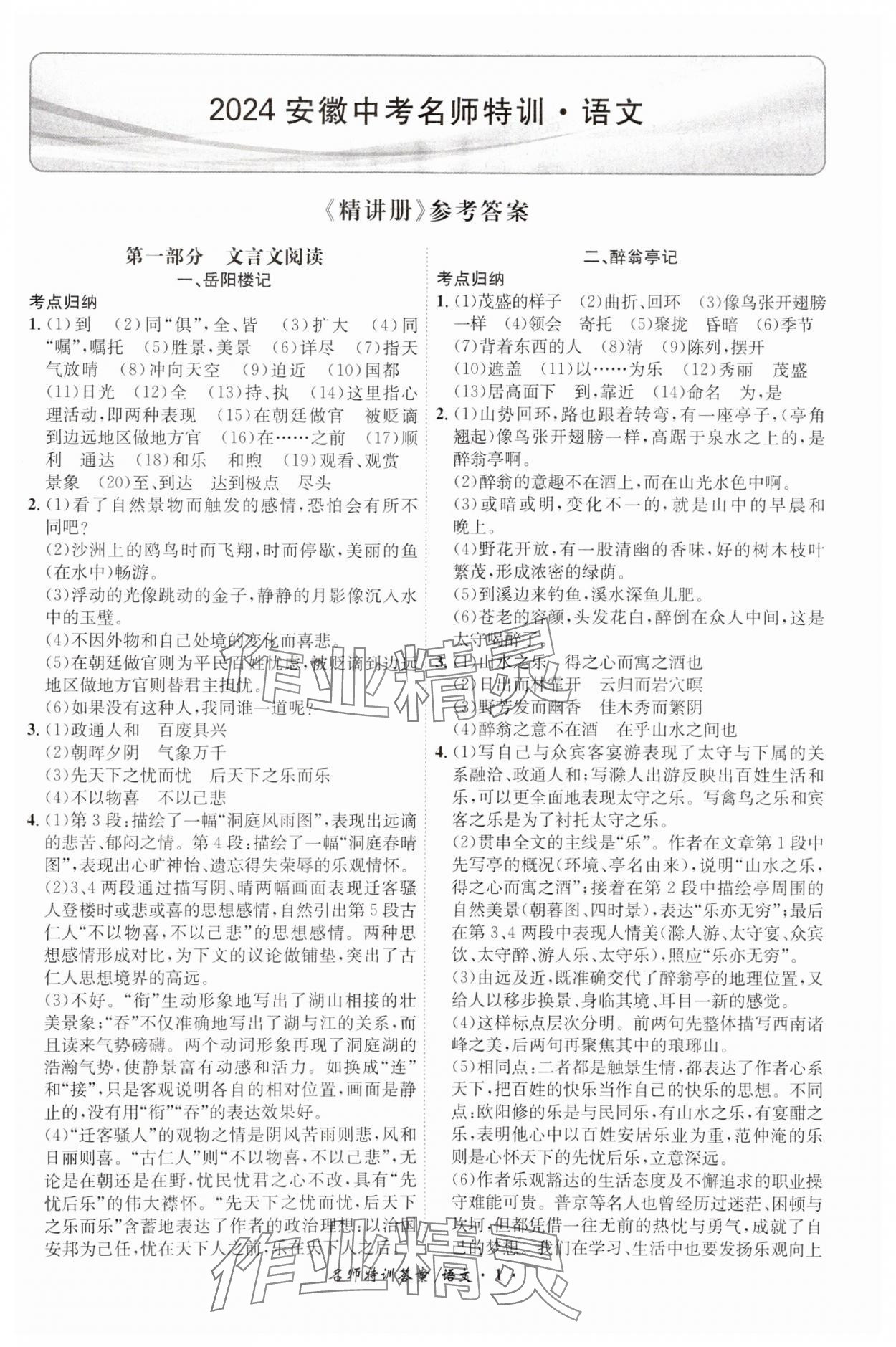 2024年名師特訓語文安徽專版 第1頁