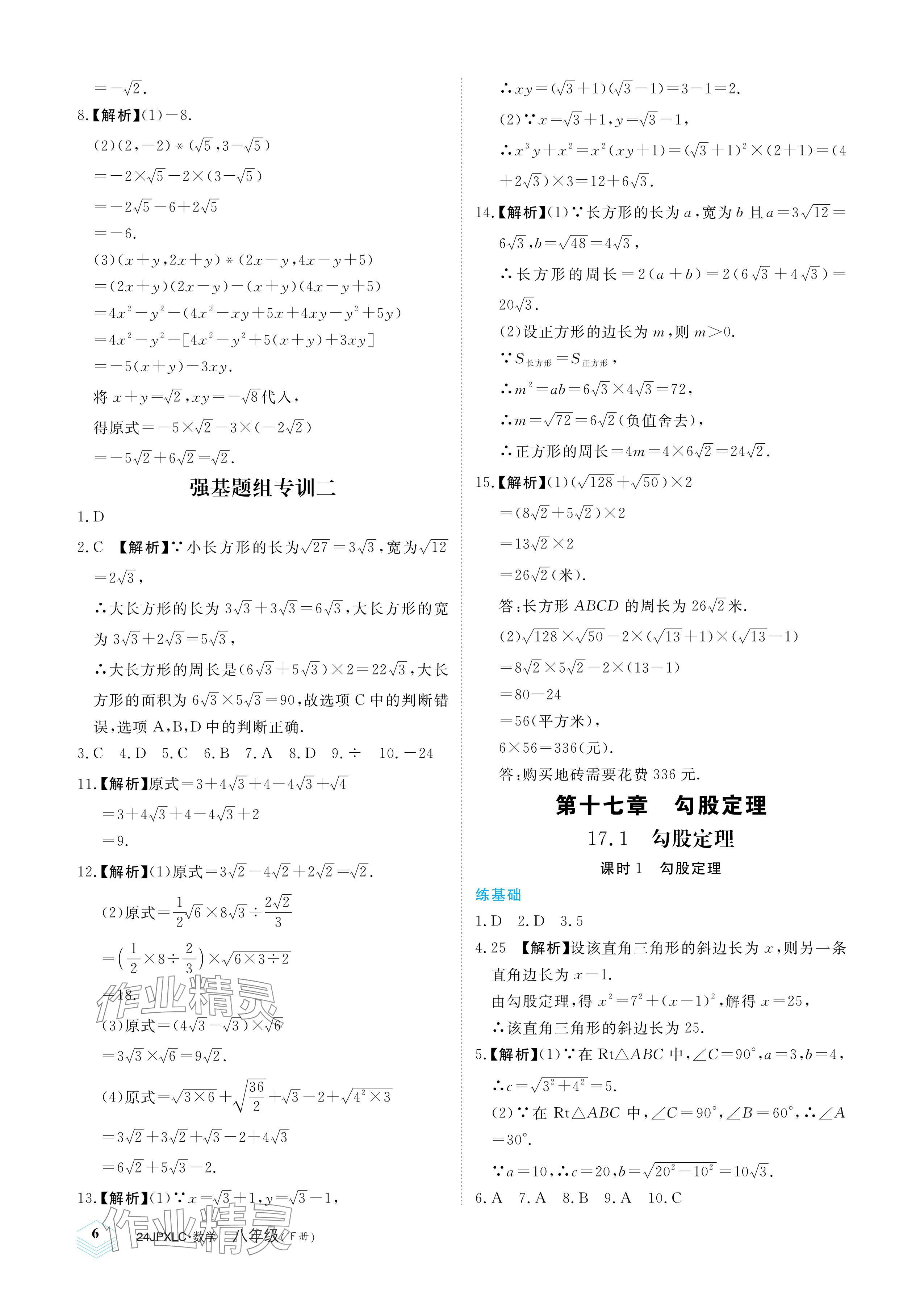 2024年金牌學(xué)練測(cè)八年級(jí)數(shù)學(xué)下冊(cè)人教版 參考答案第6頁