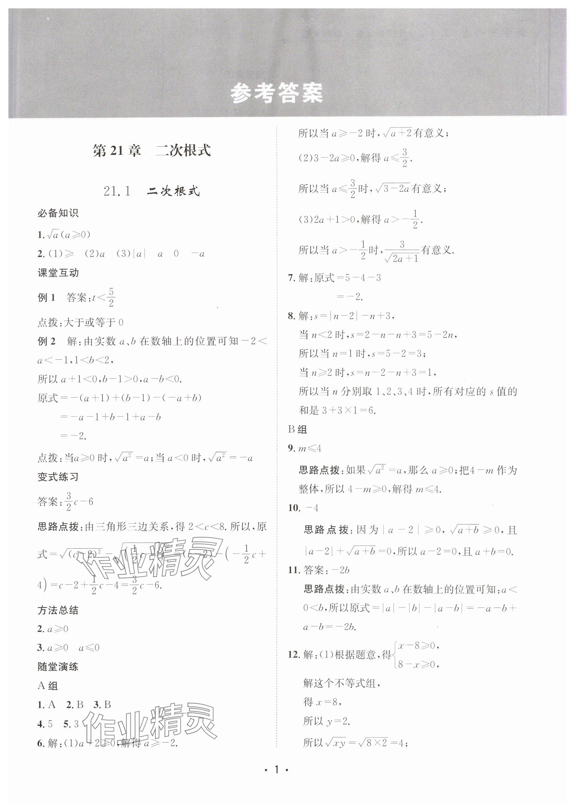2025年數學愛好者同步訓練九年級全一冊華師大版 參考答案第1頁