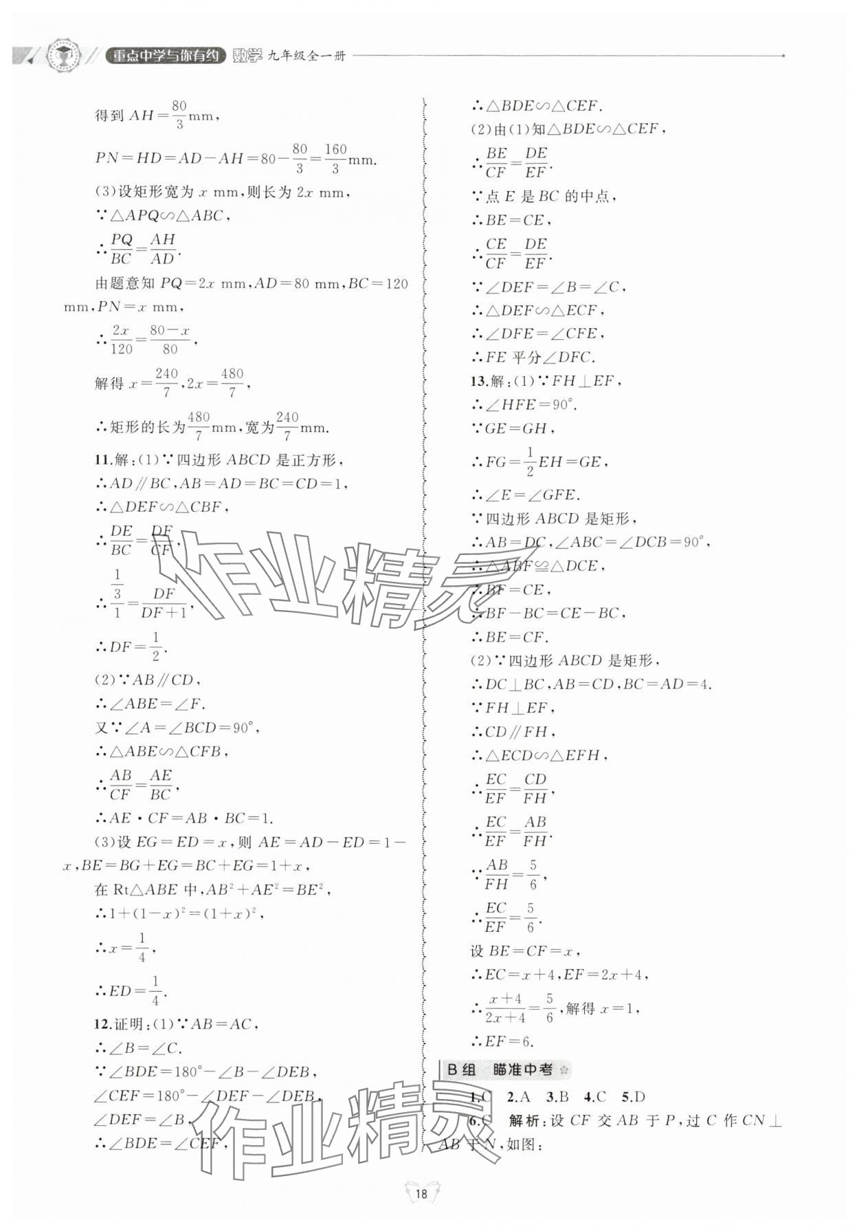 2024年重点中学与你有约九年级数学全一册浙教版 参考答案第18页