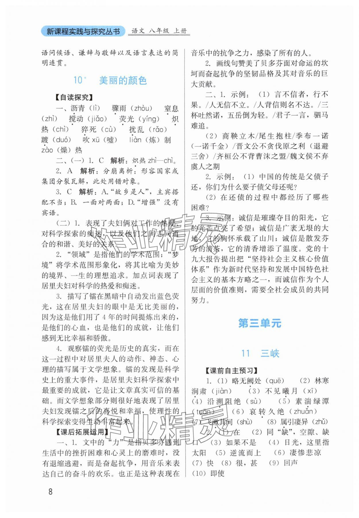 2025年新课程实践与探究丛书八年级语文上册人教版 第8页