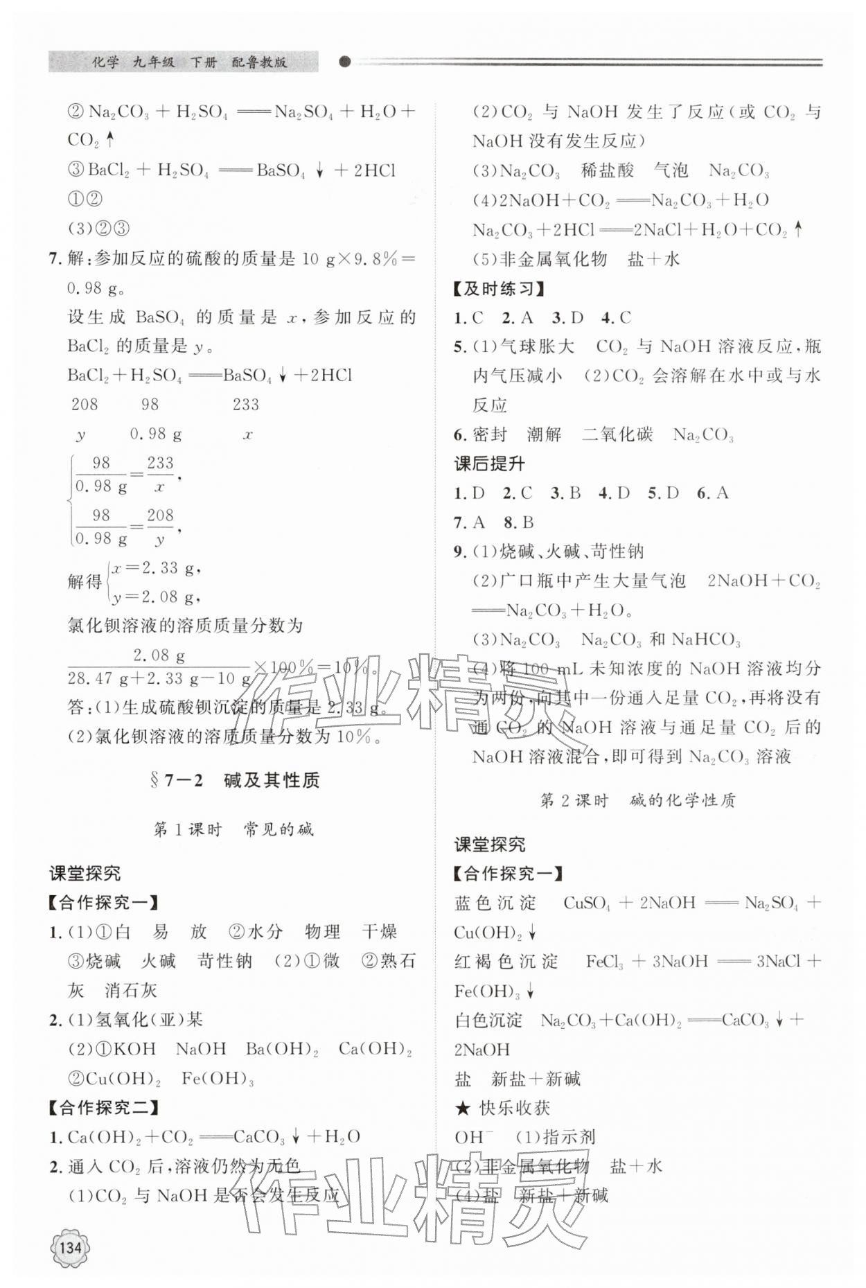 2026年同步练习册明天出版社九年级化学下册鲁教版&nbsp;第2页