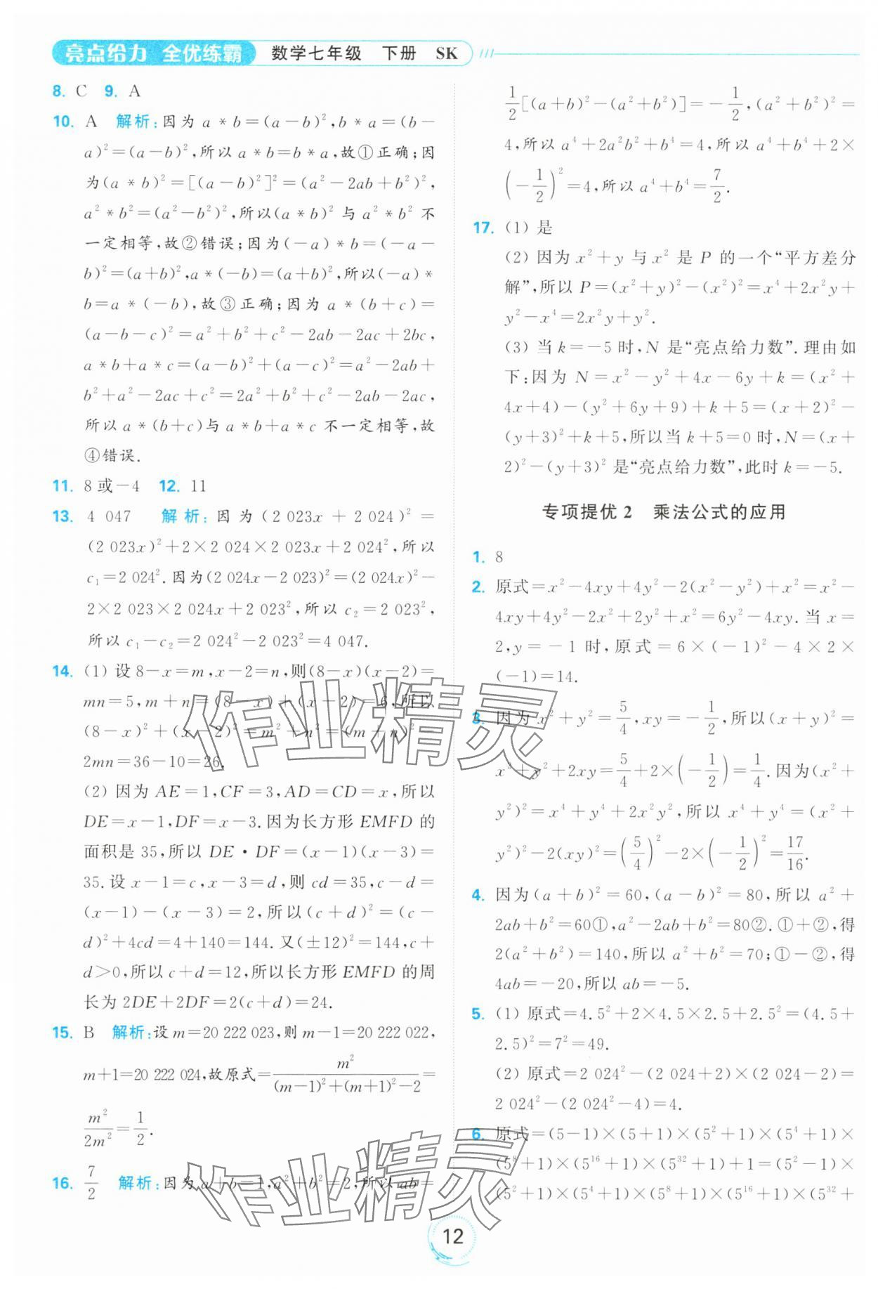 2025年亮點(diǎn)給力全優(yōu)練霸七年級(jí)數(shù)學(xué)下冊(cè)蘇科版 第12頁(yè)