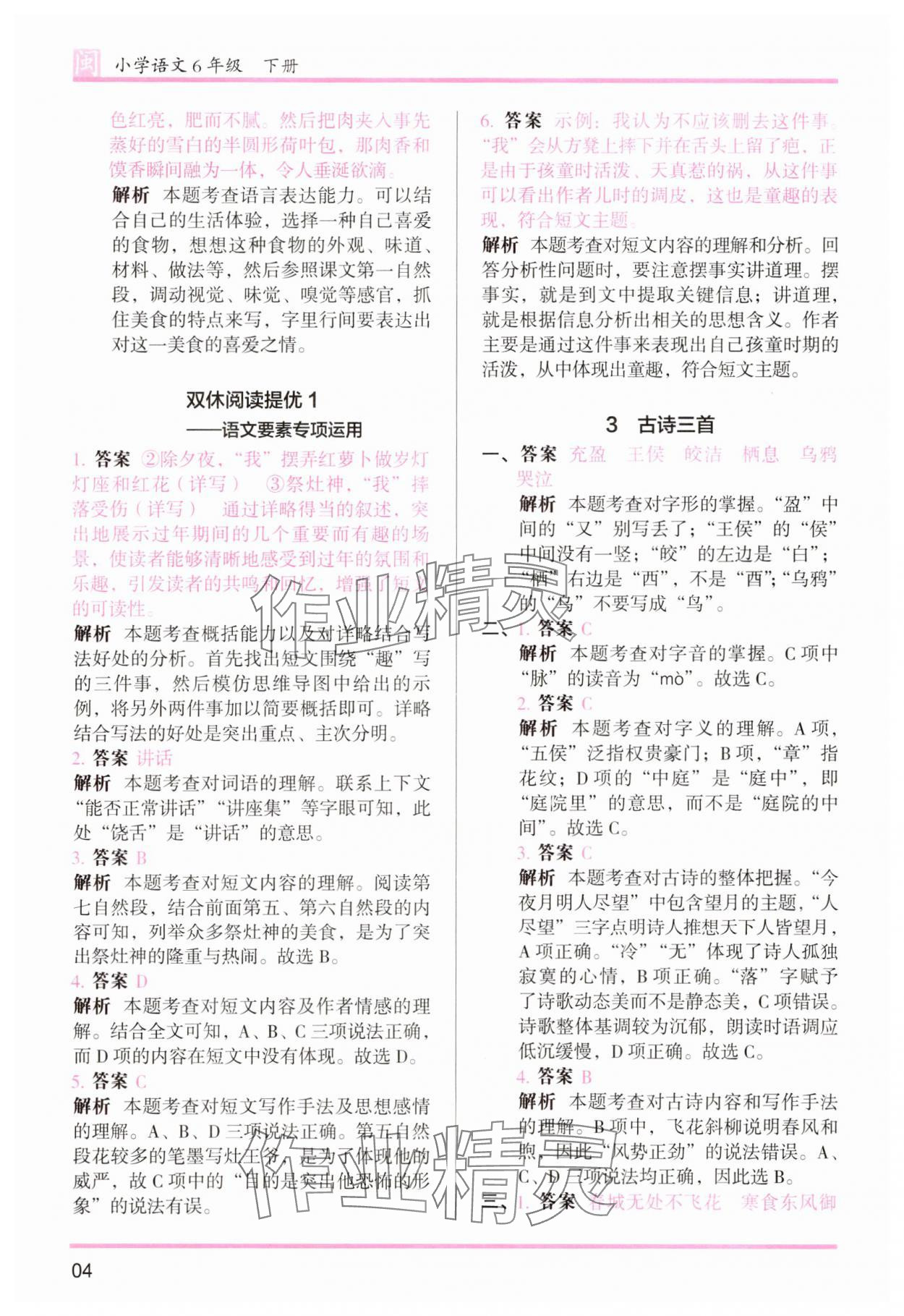 2025年木頭馬分層課課練六年級語文下冊人教版福建專版 第4頁