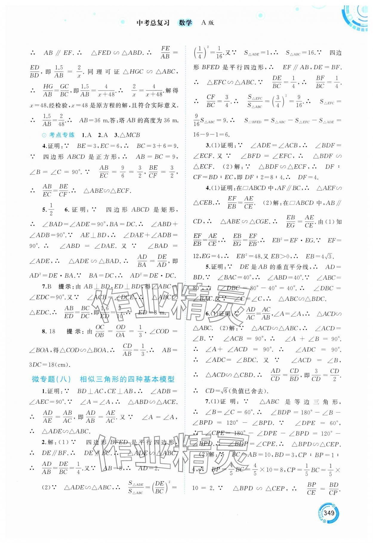 2025年中考先鋒中考總復習數(shù)學 參考答案第22頁