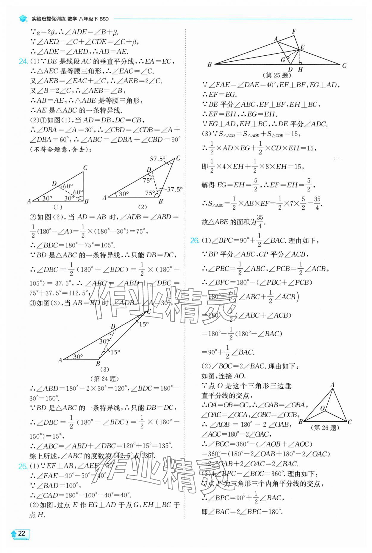 2025年實(shí)驗(yàn)班提優(yōu)訓(xùn)練八年級數(shù)學(xué)下冊北師大版 參考答案第22頁