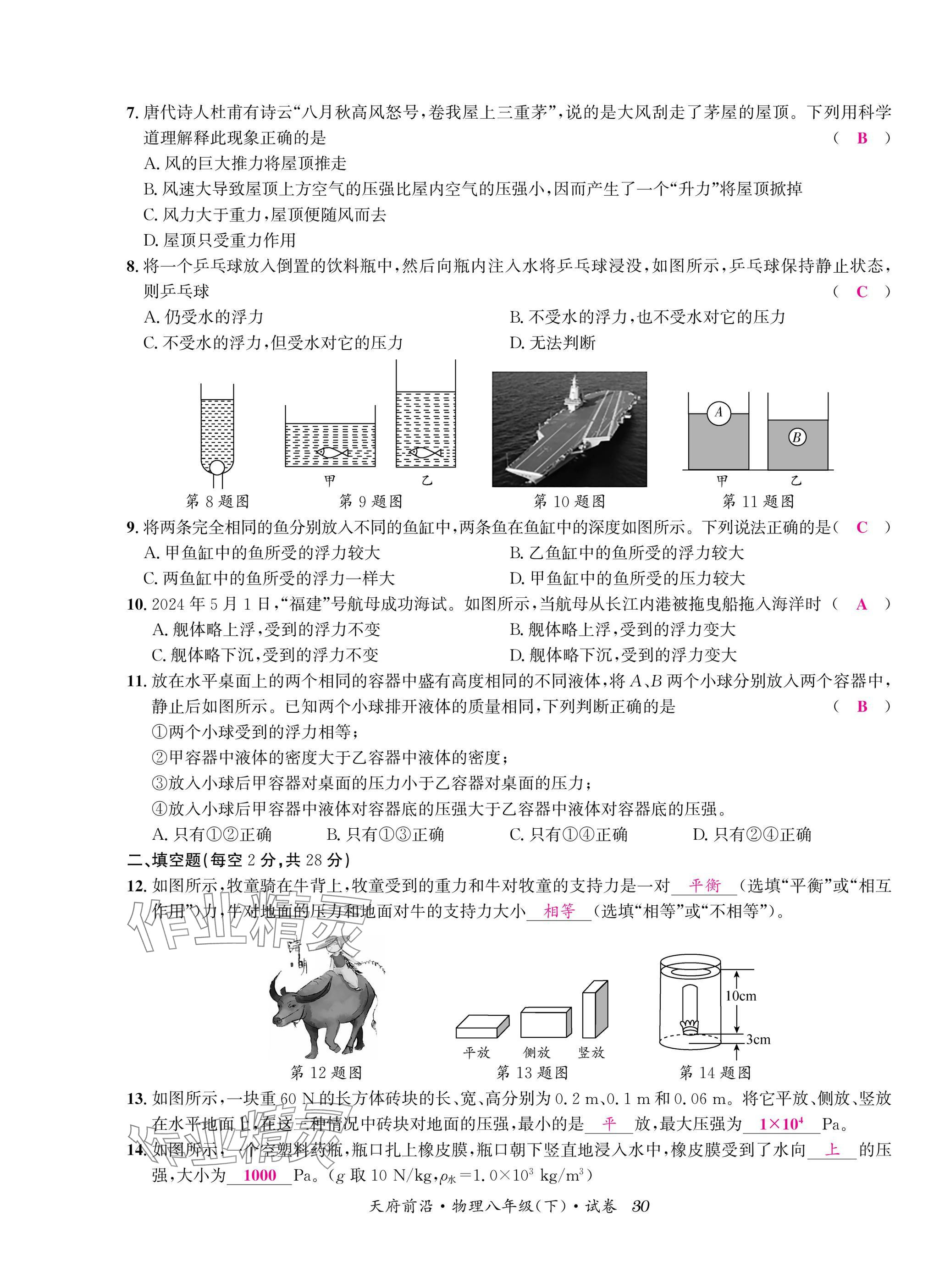 2025年天府前沿八年級物理下冊教科版 參考答案第30頁