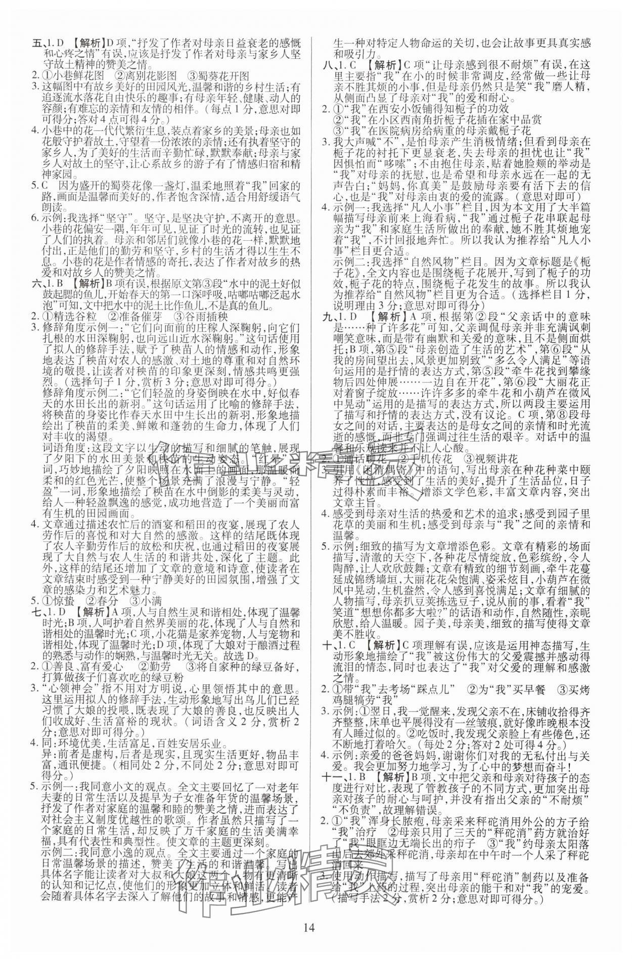 2025年暢行中考語文中考廣西專版 參考答案第14頁