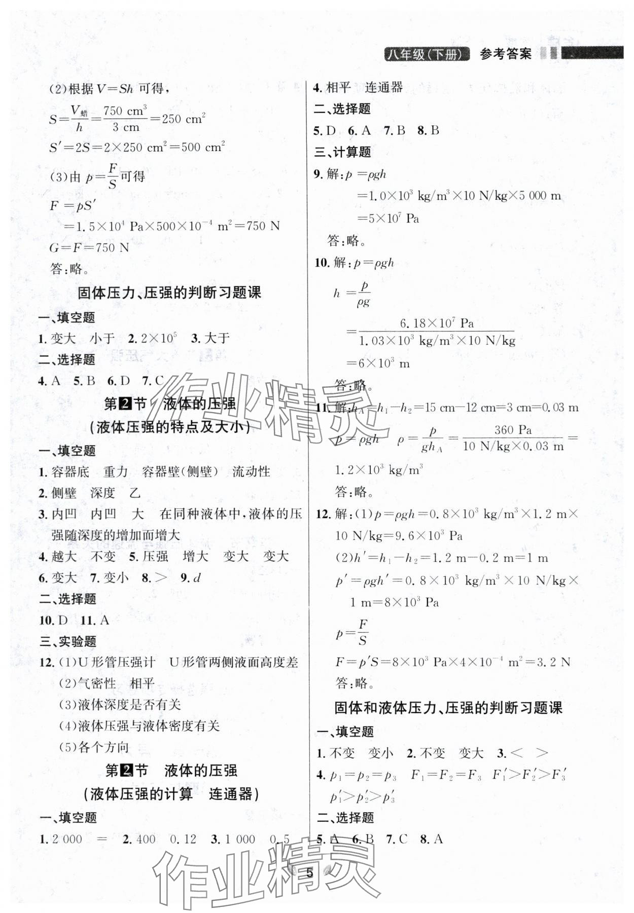 2024年点石成金金牌夺冠八年级物理下册人教版辽宁专版 参考答案第5页