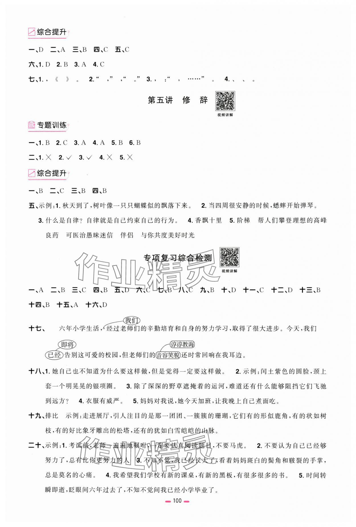 2024年阳光同学小学毕业升学系统总复习六年级语文浙江专版 参考答案第6页