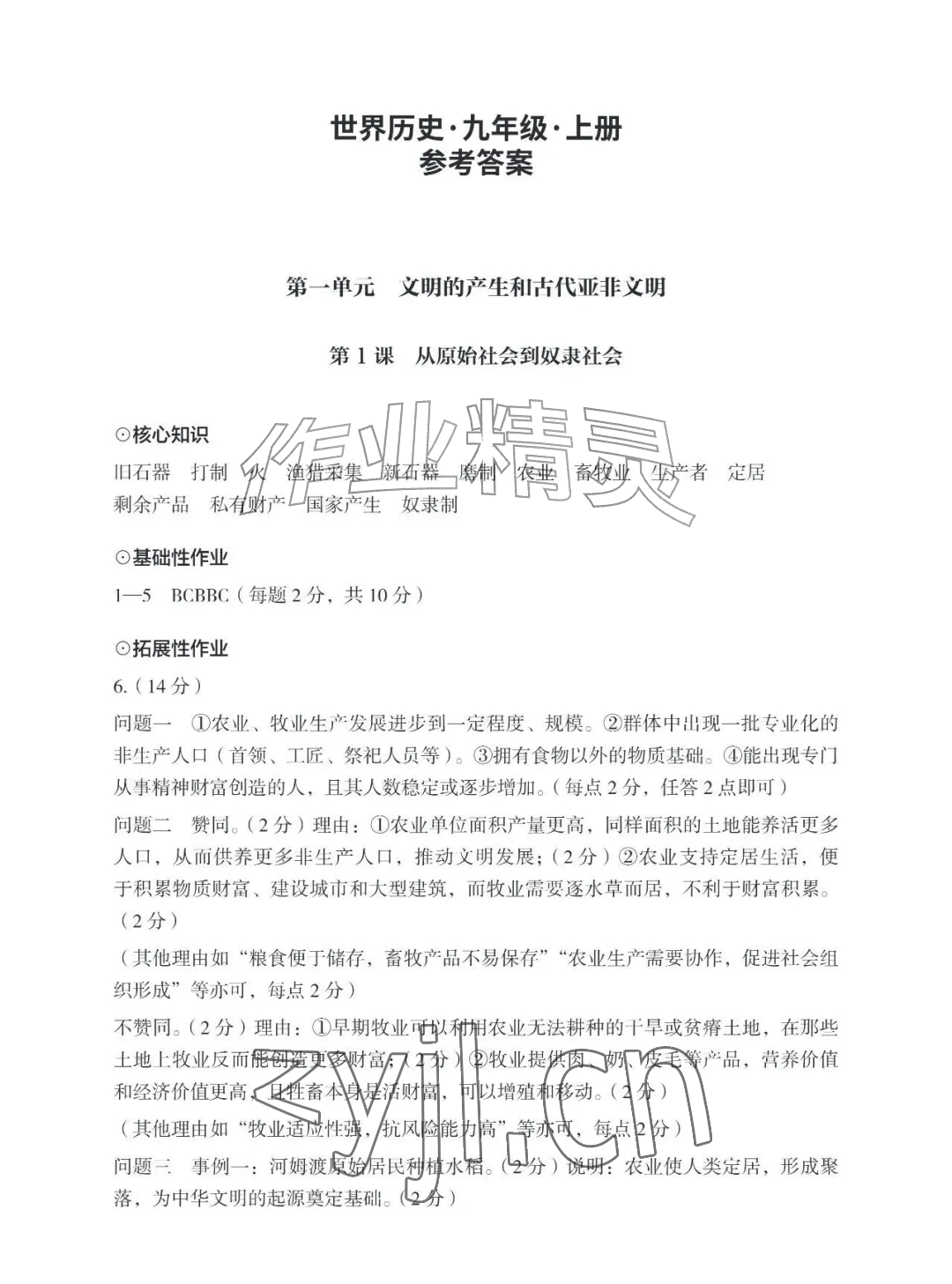2026年知识与能力训练九年级历史上册人教版&nbsp;参考答案第1页