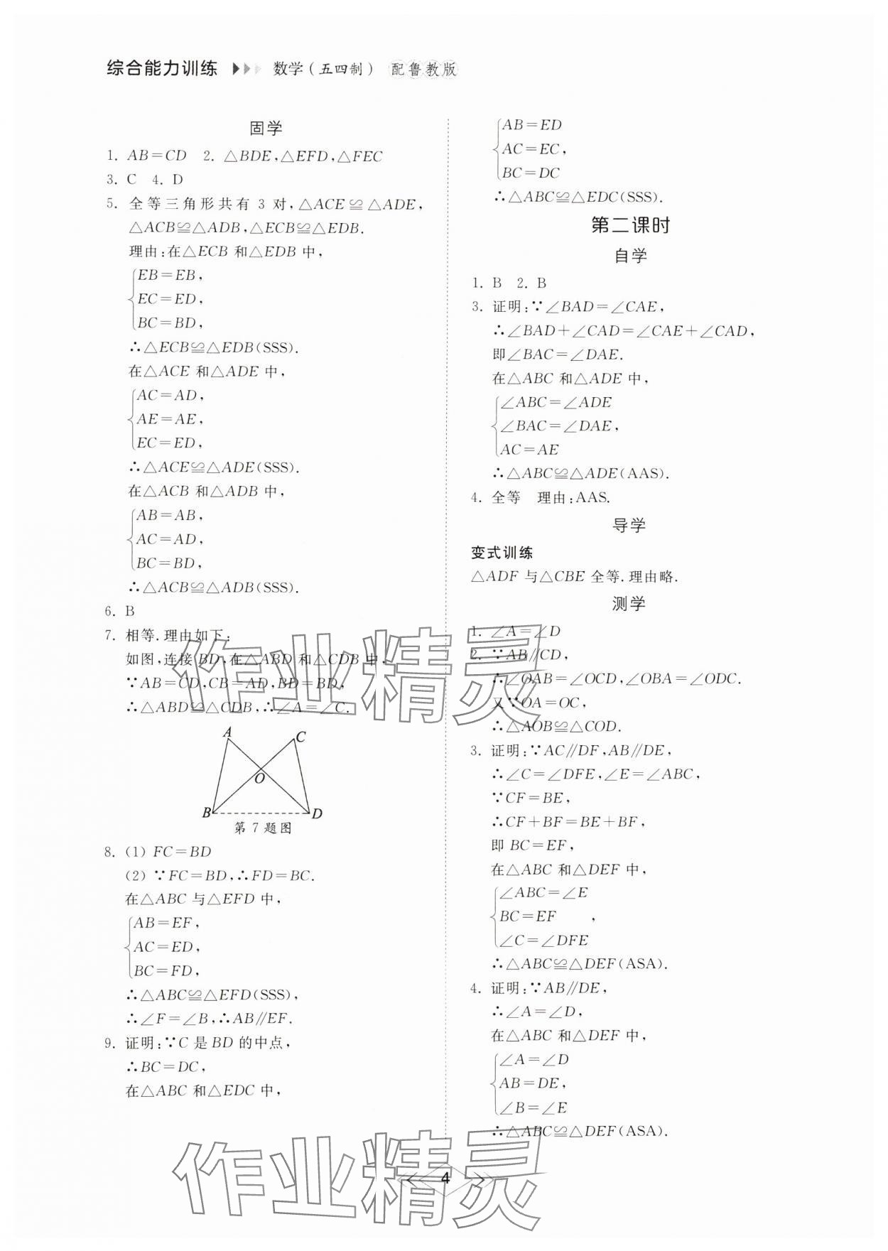 2024年综合能力训练七年级数学上册鲁教版54制 参考答案第4页